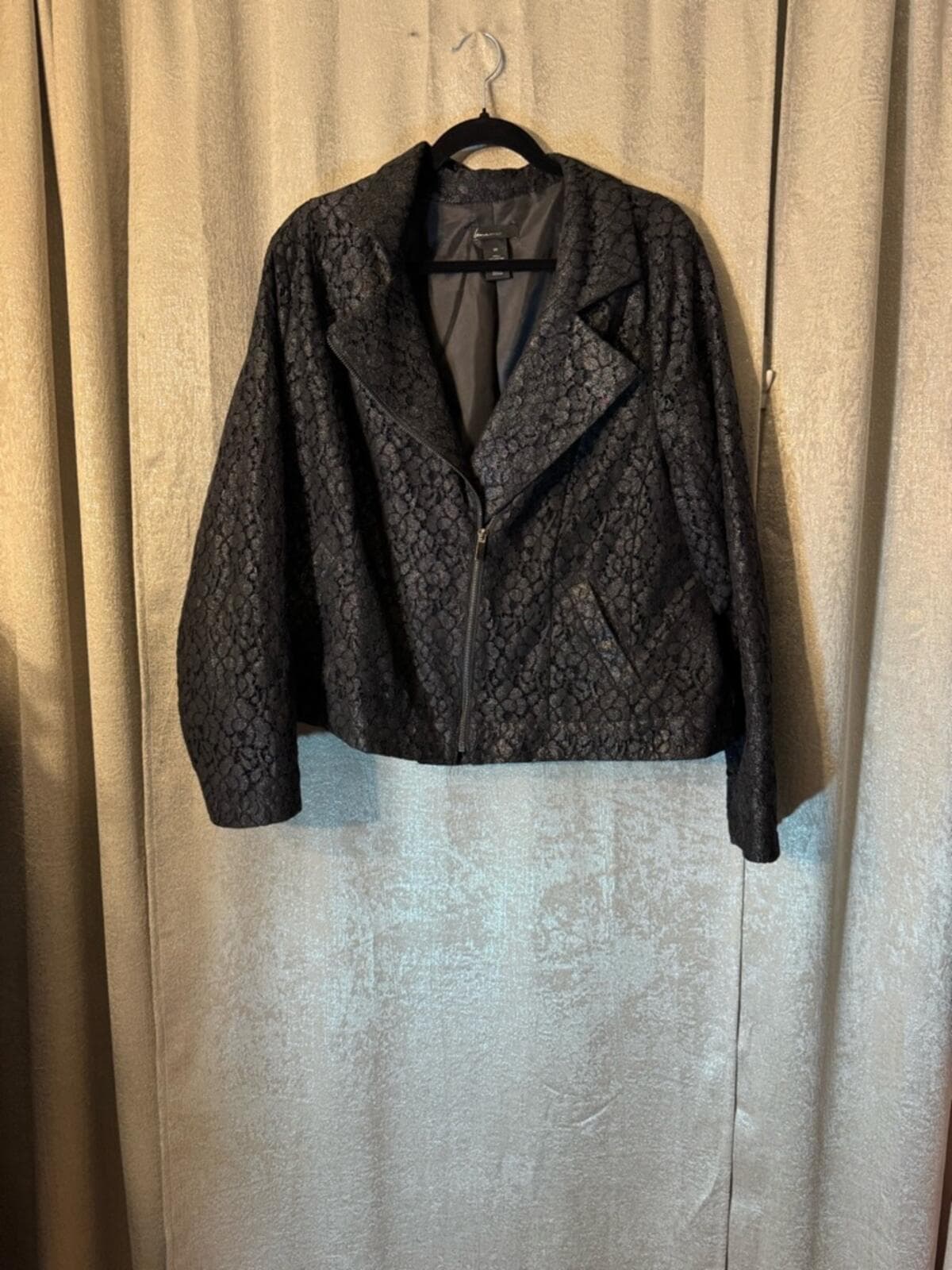 Lane Bryant Black Textured Moto Jacket - Thumbnail 2