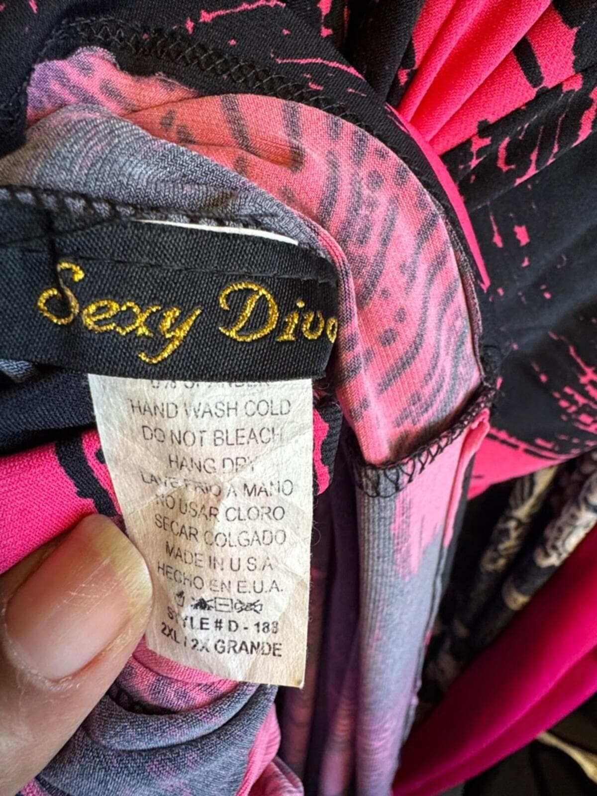 Cowl-Neck Black Mini Dress with Fuchsia Brushstroke Print - Thumbnail 7