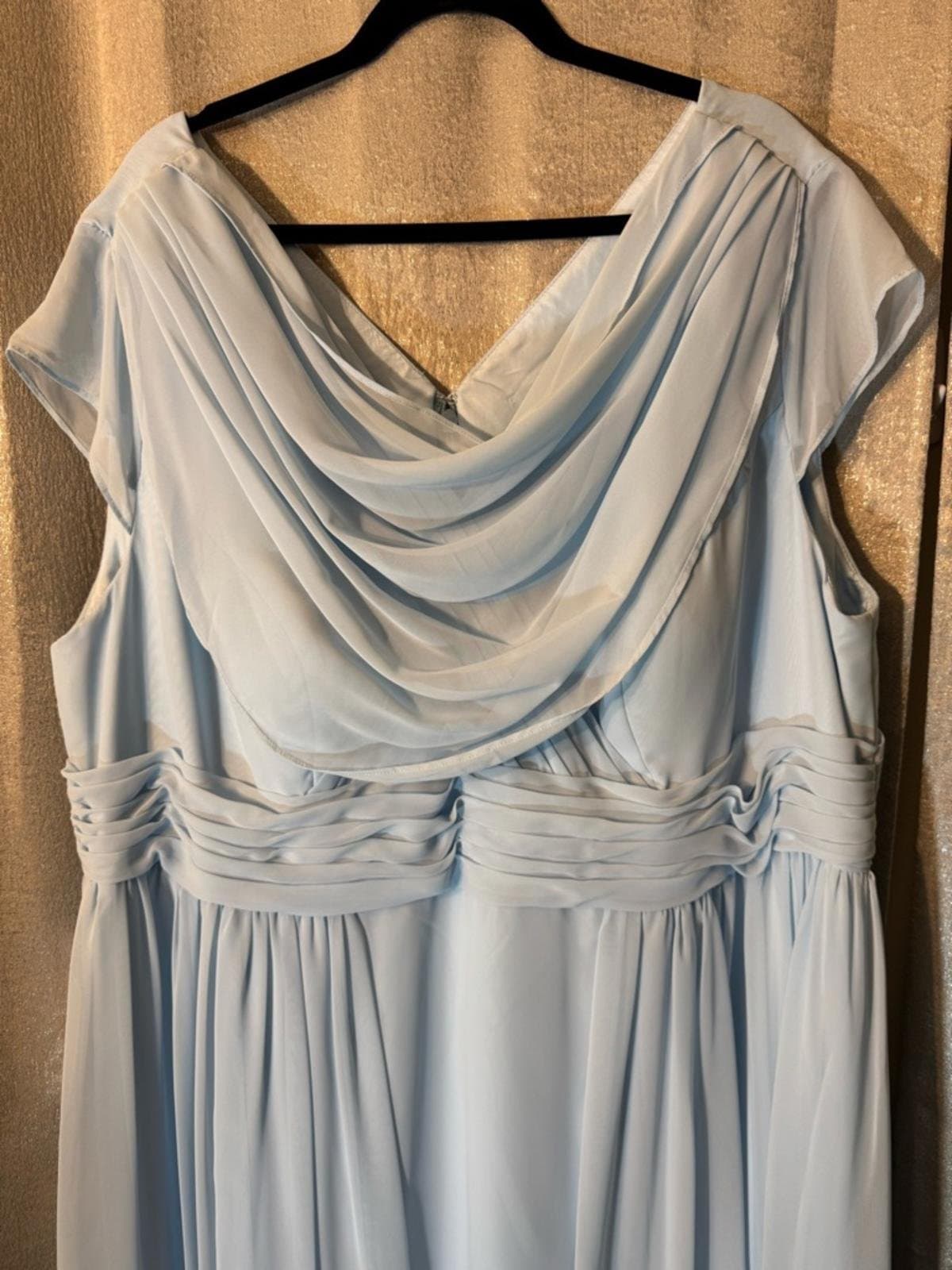 Azazie Light Blue Draped Cowl Neck Maxi Dress - Thumbnail 3