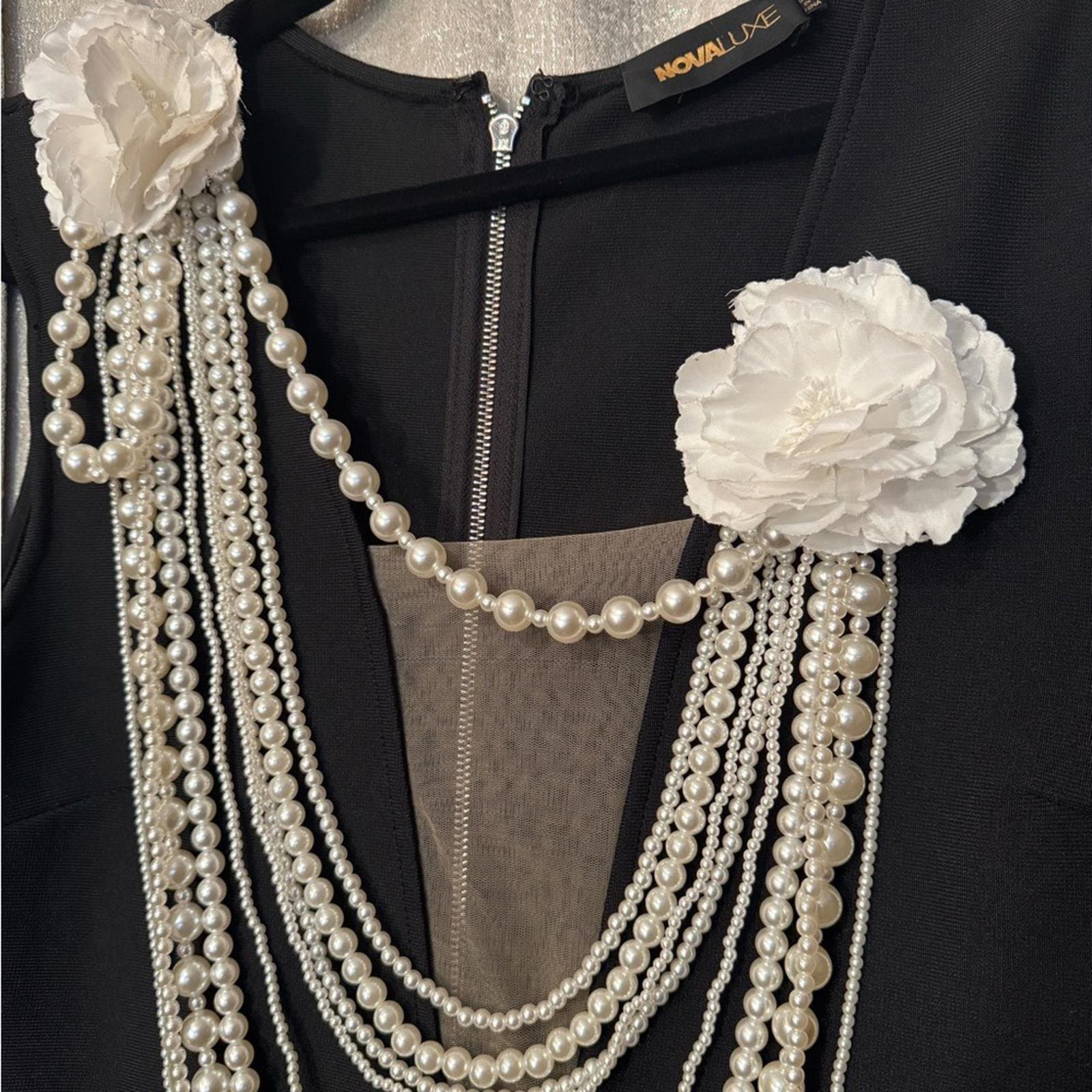 Fashion Nova Black Midi Dress with Pearl Details - Thumbnail 5