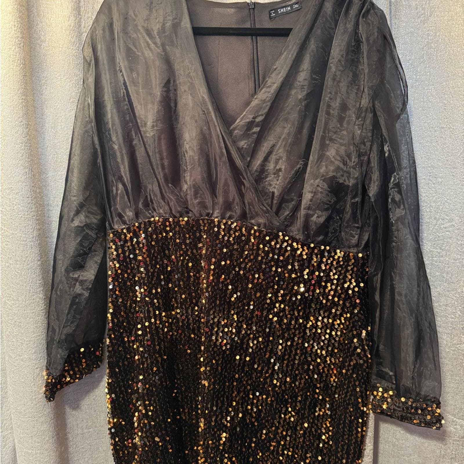 SHEIN Black and Gold Sequin Mini Dress - Thumbnail 2