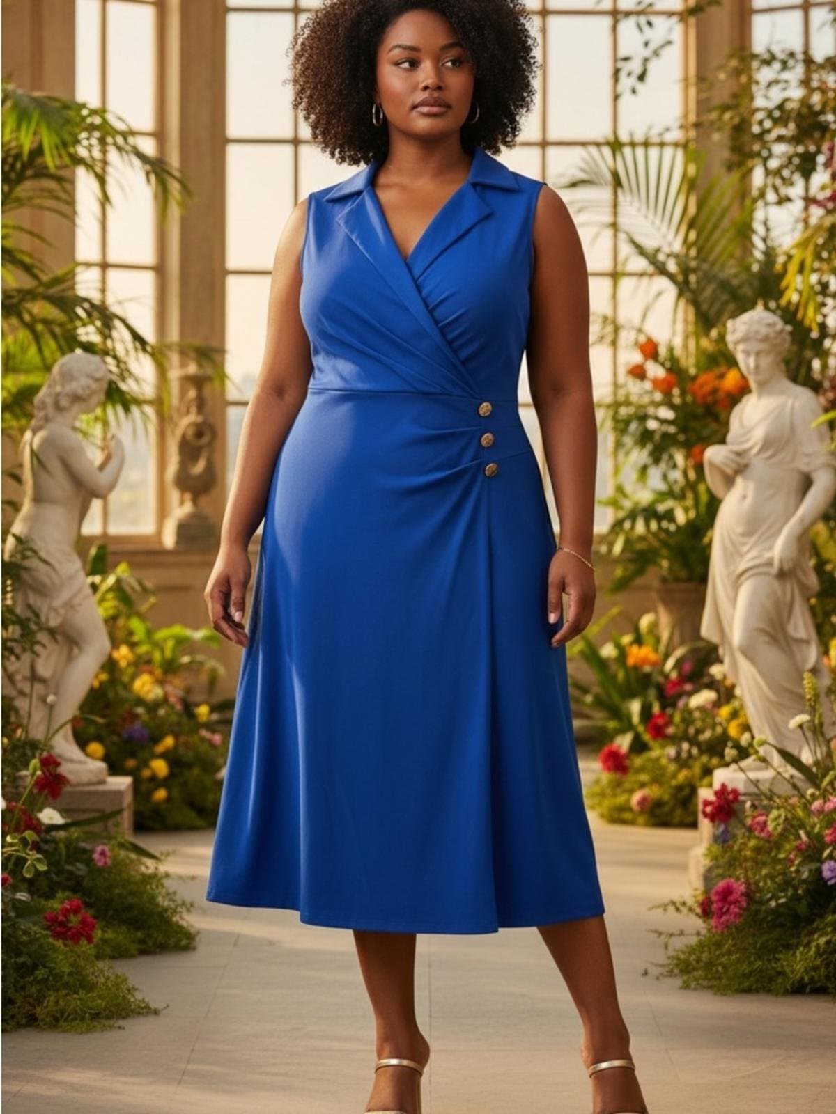 Grace Karin Sleeveless Faux-Wrap Midi Dress in Royal Blue - Image 1