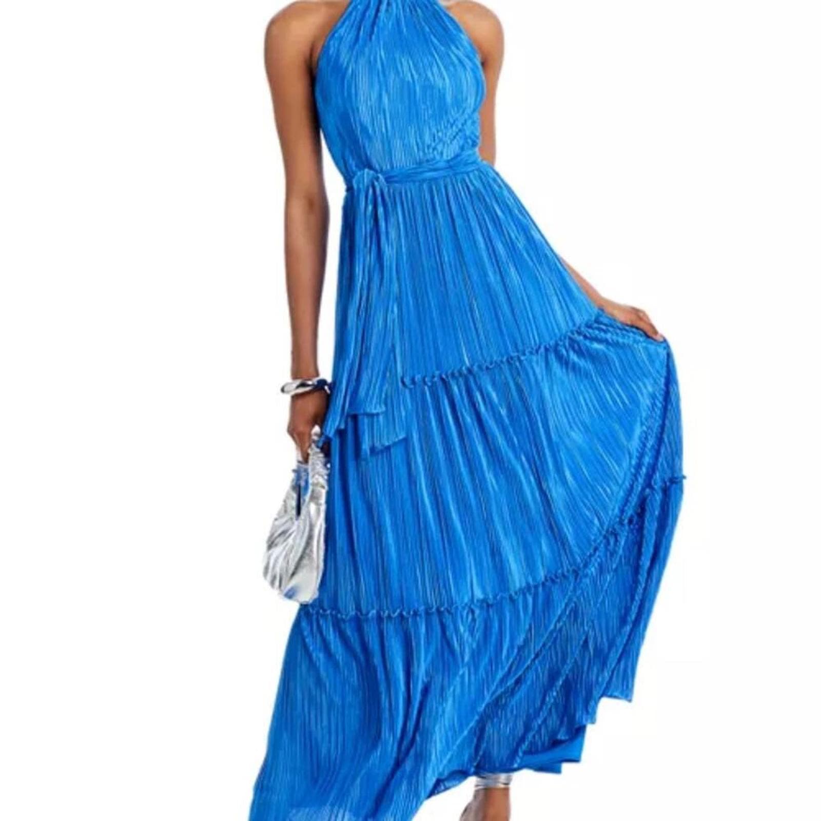 Aqua Vibrant Blue Pleated Maxi Dress - Image 1