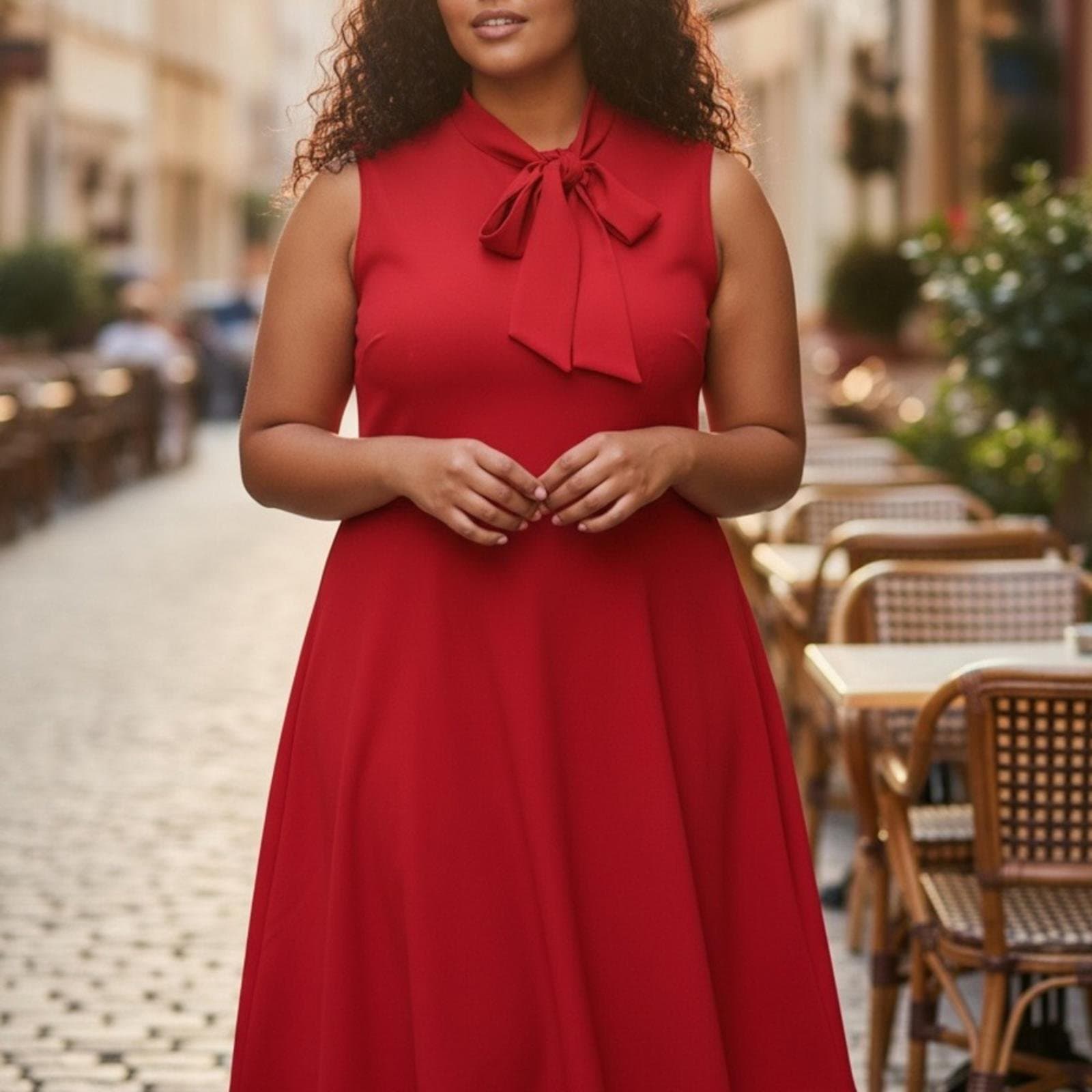 Liz Claiborne Red Bow-Tie Midi Dress - Image 1