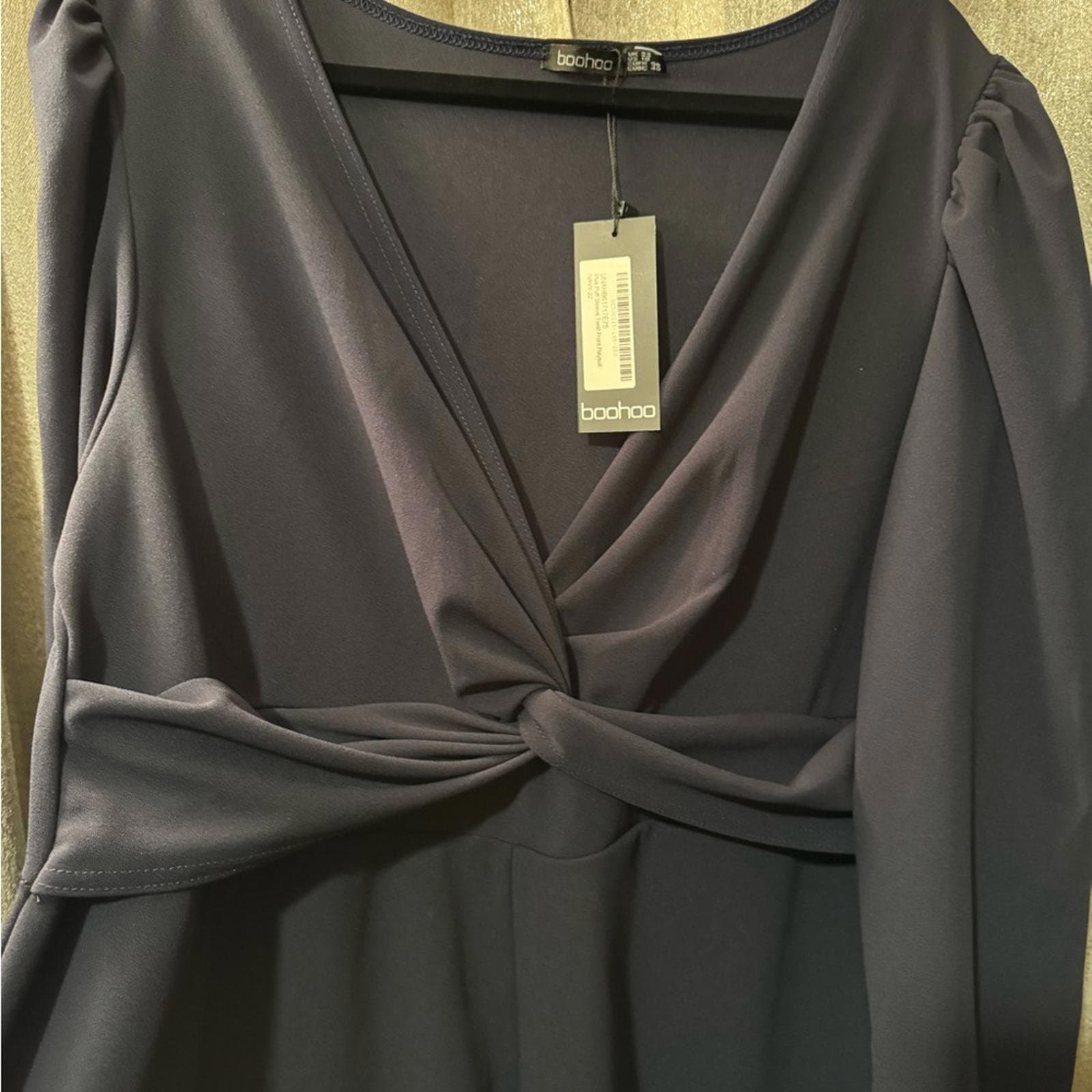 Boohoo Navy Twist-Front Long Sleeve Romper - Thumbnail 7