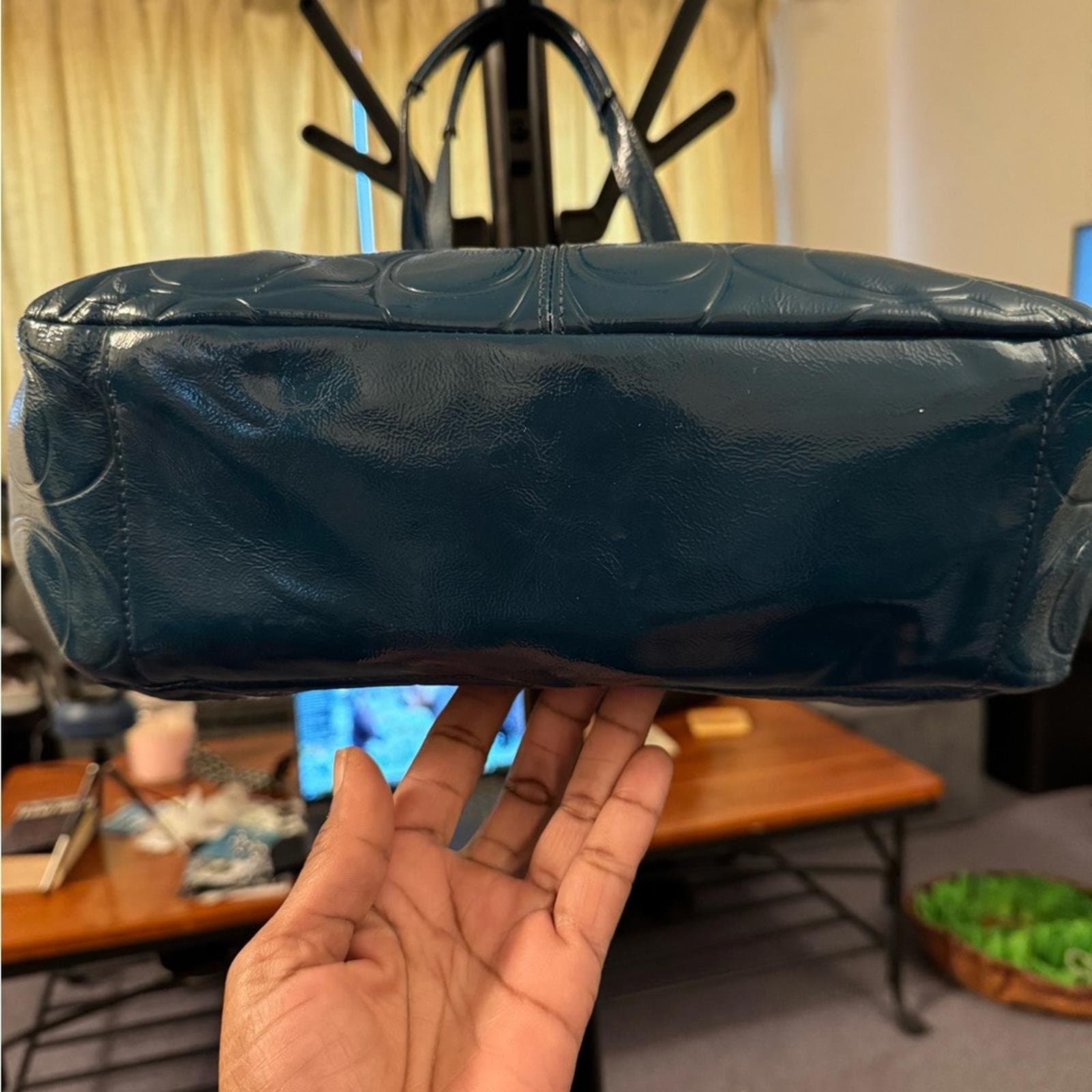 Coach Teal Embossed Leather Shoulder Bag - Thumbnail 5