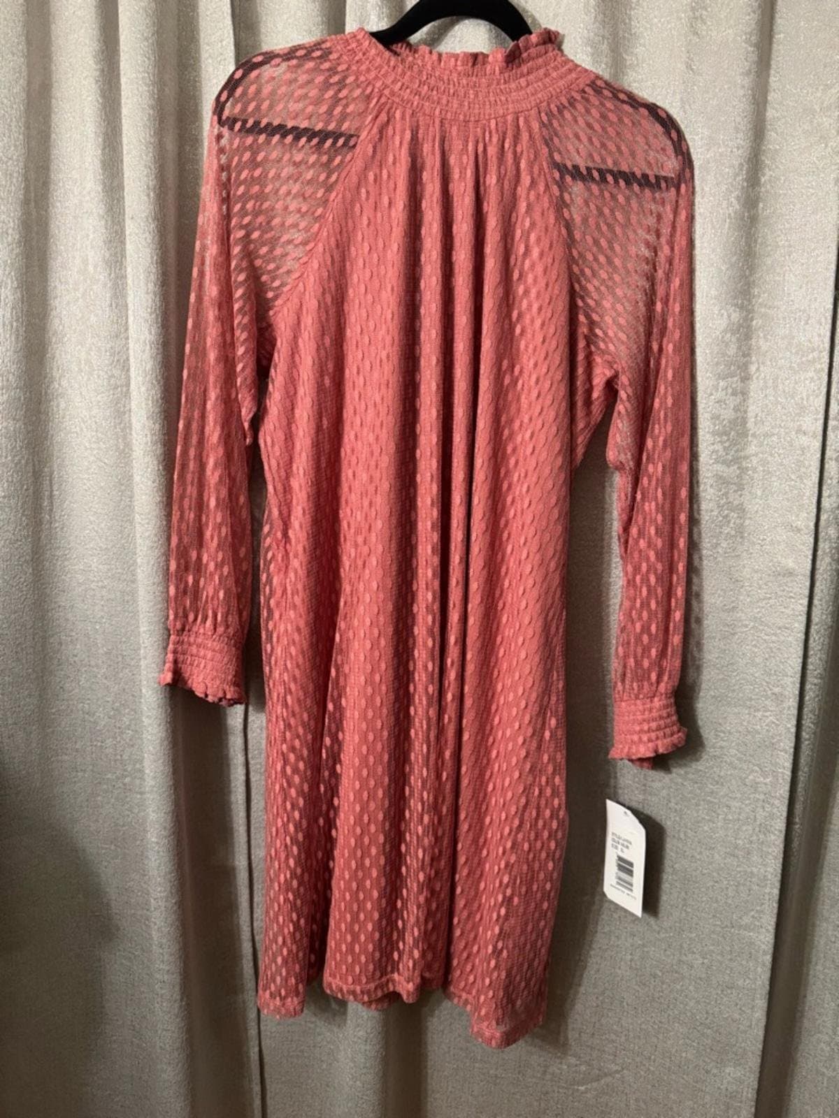 Nina Leonard Dusty Rose Smocked Neck Long-Sleeve Dress - Thumbnail 3