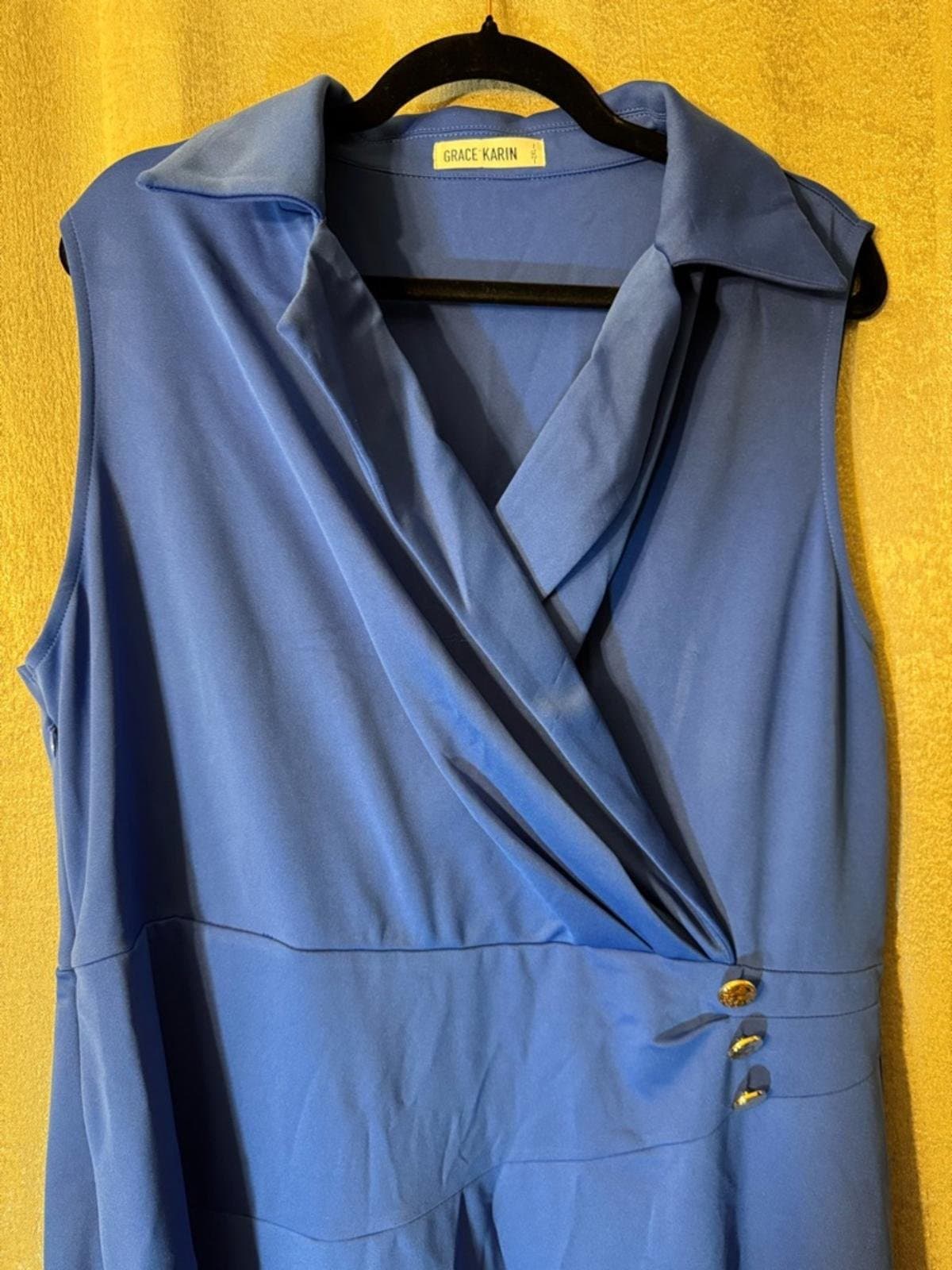 Grace Karin Sleeveless Faux-Wrap Midi Dress in Royal Blue - Thumbnail 3