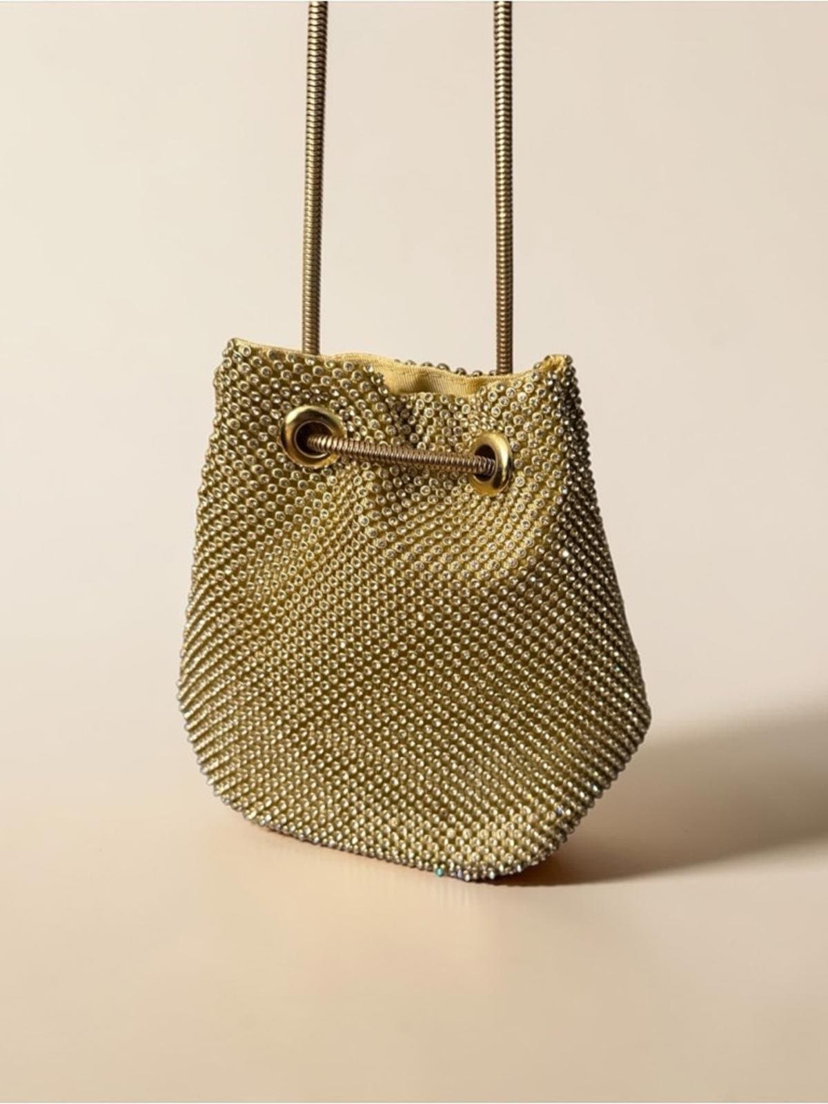 Urban Expressions Gold Beaded Drawstring Mini Bag - Image 1