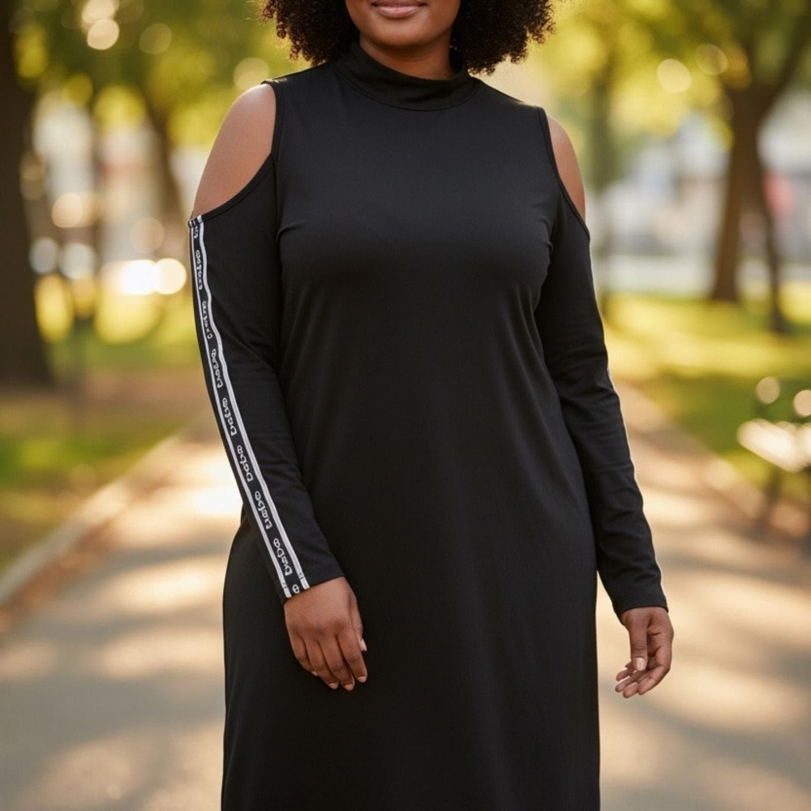 bebe Black Cold Shoulder Long Sleeve Dress - Image 1