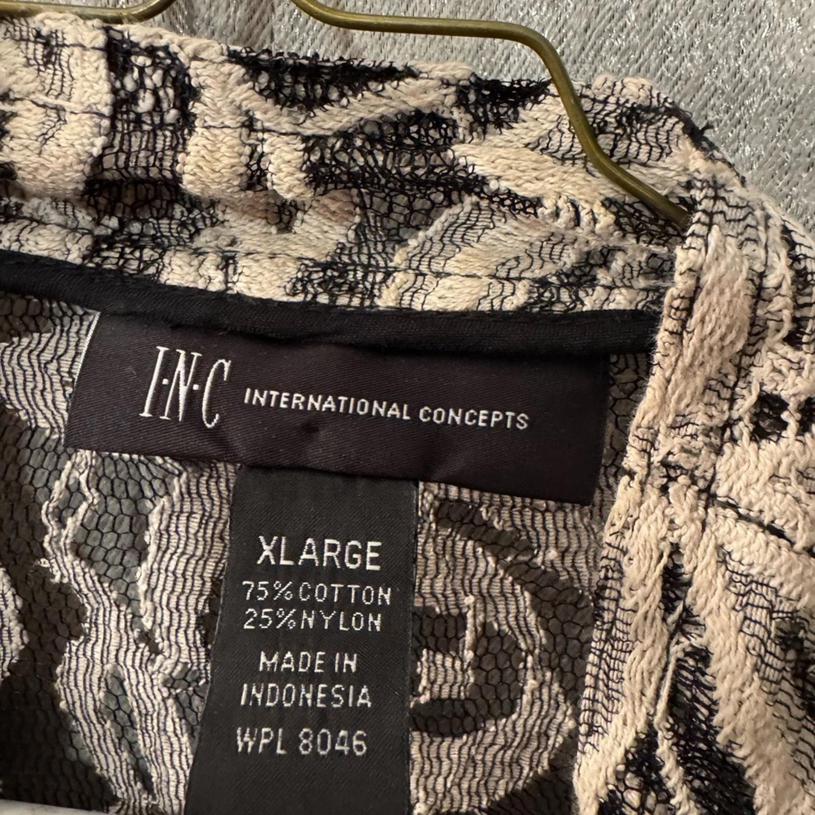 INC International Concepts Black and Cream Lace Open-Front Cardigan - Thumbnail 3