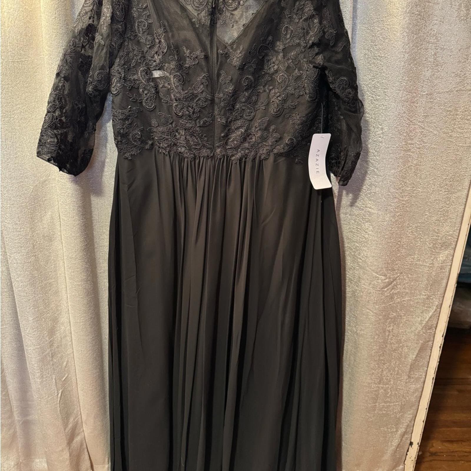 Azazie Black Lace Maxi Dress w/ Rhinestones - Thumbnail 6