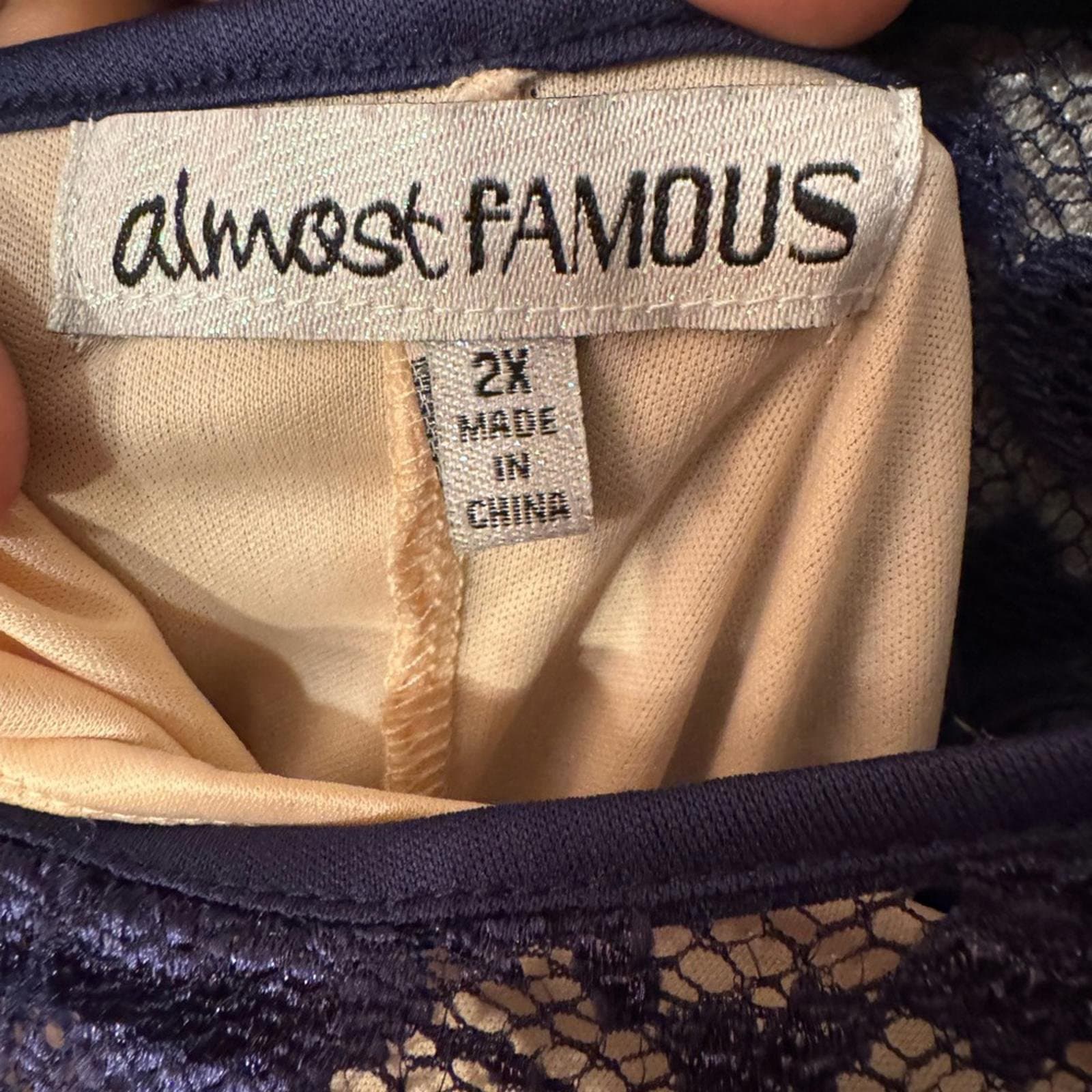 Almost Famous Navy and Beige Lace Midi Dress - Thumbnail 4
