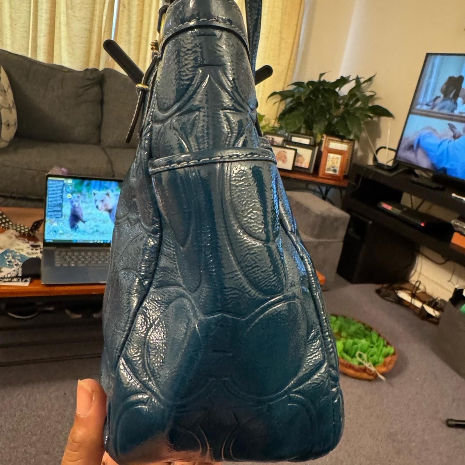 Coach Teal Embossed Leather Shoulder Bag - Thumbnail 6