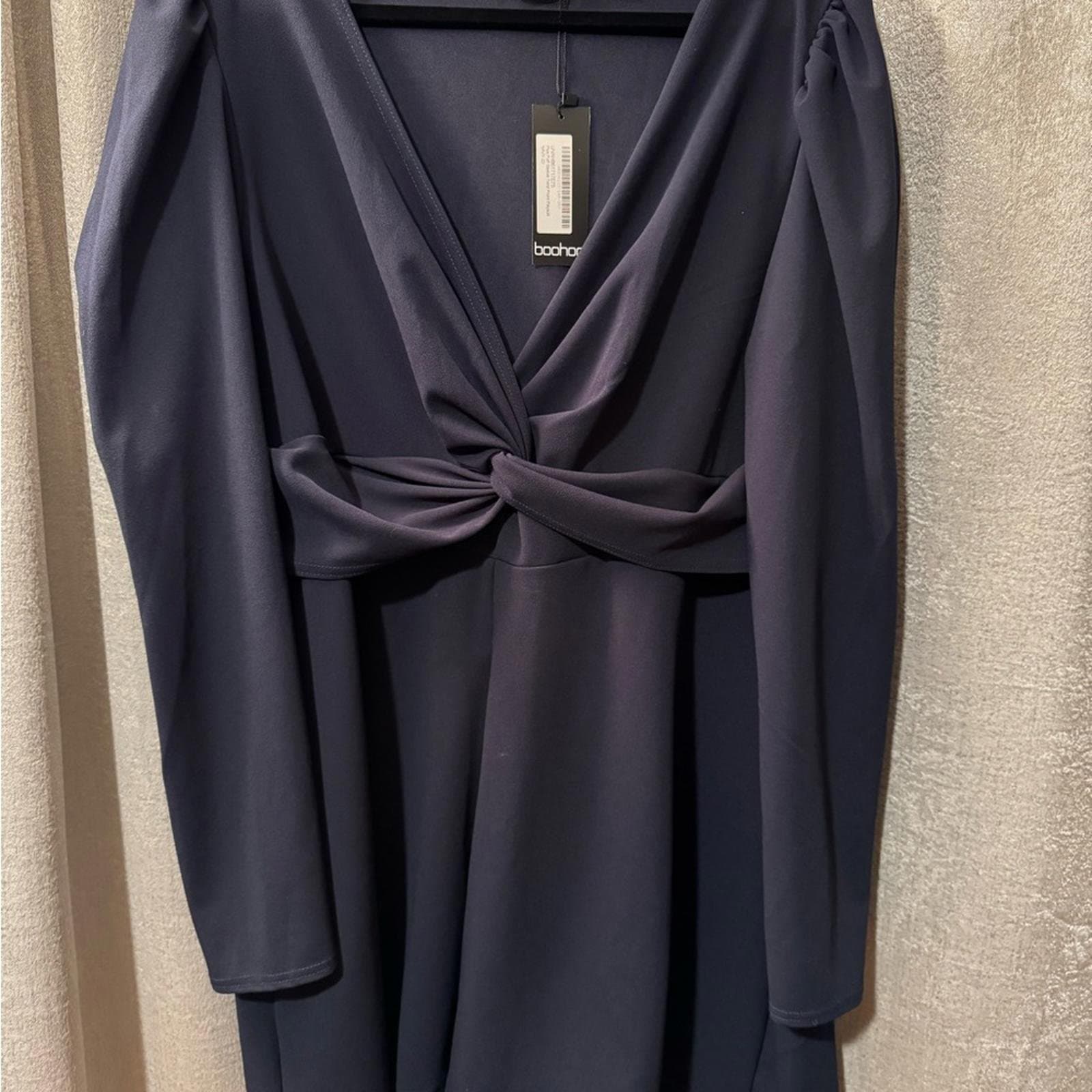 Boohoo Navy Twist-Front Long Sleeve Romper - Thumbnail 2