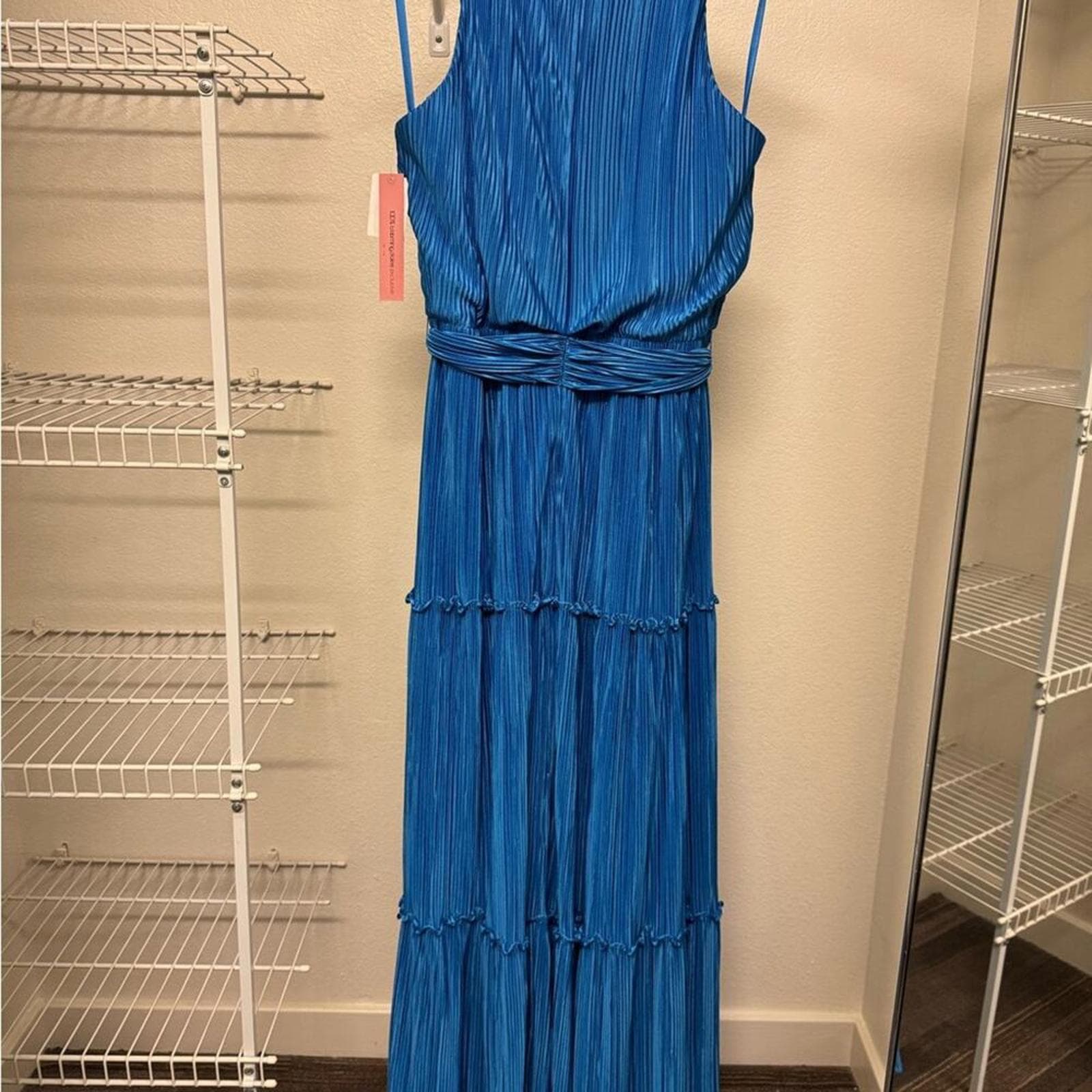 Aqua Vibrant Blue Pleated Maxi Dress - Thumbnail 5