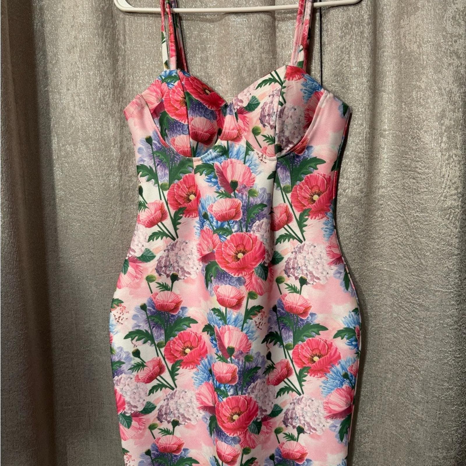 Fashion Nova Pink and Blue Elle Print Dress - Thumbnail 2