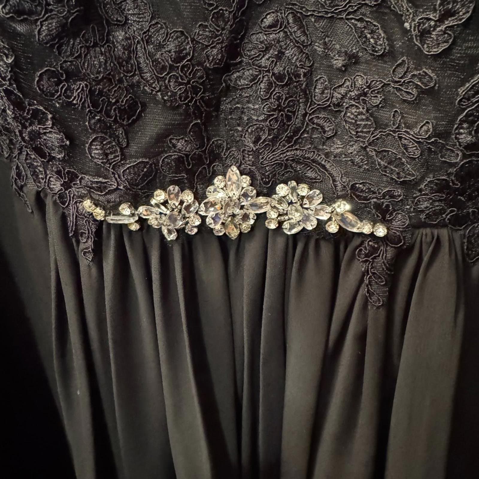 Azazie Black Lace Maxi Dress w/ Rhinestones - Thumbnail 4