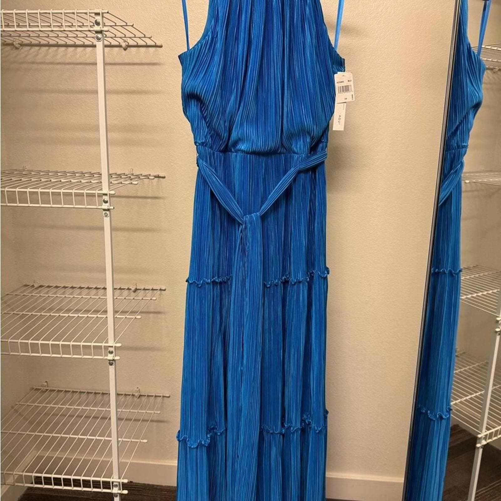 Aqua Vibrant Blue Pleated Maxi Dress - Thumbnail 4