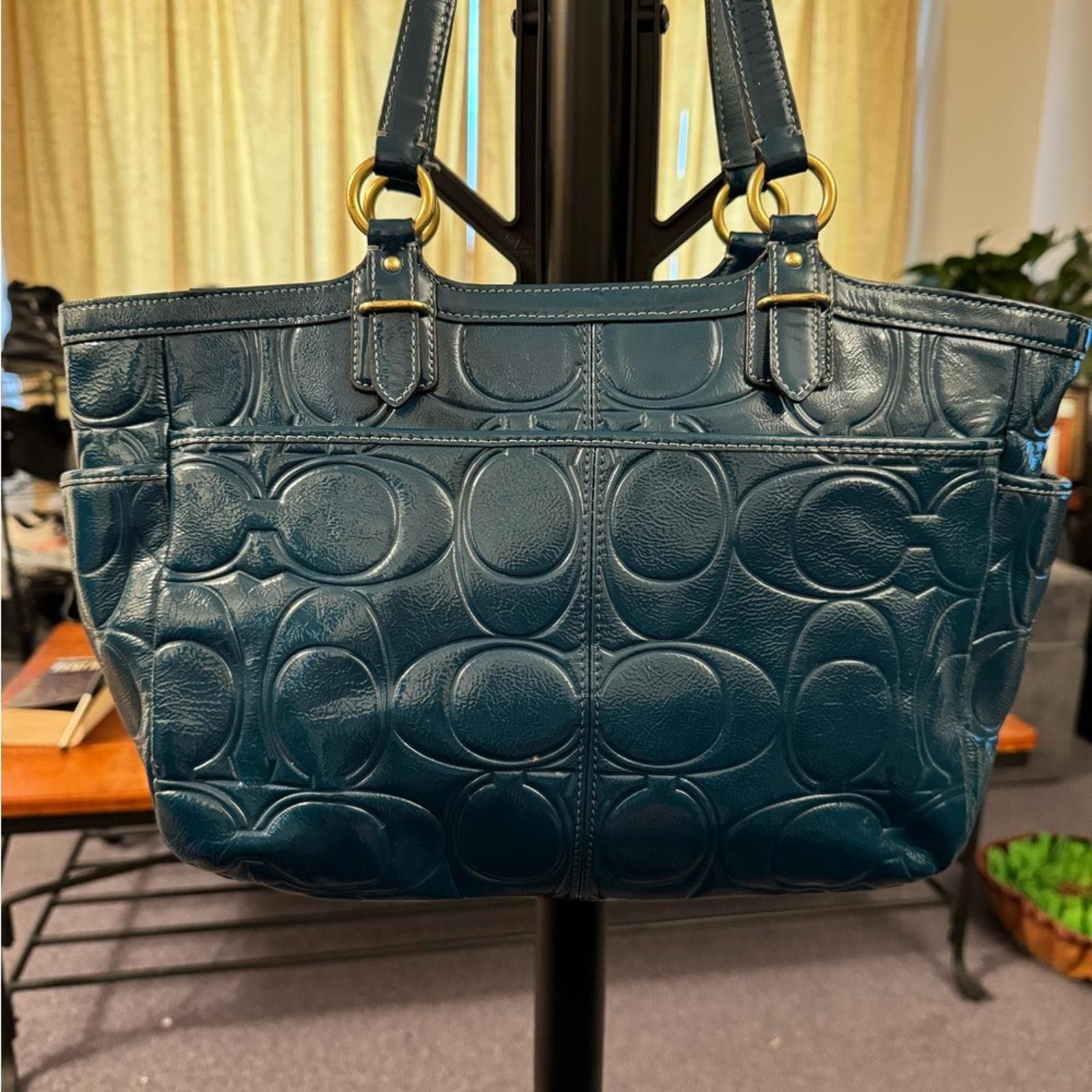 Coach Teal Embossed Leather Shoulder Bag - Thumbnail 4