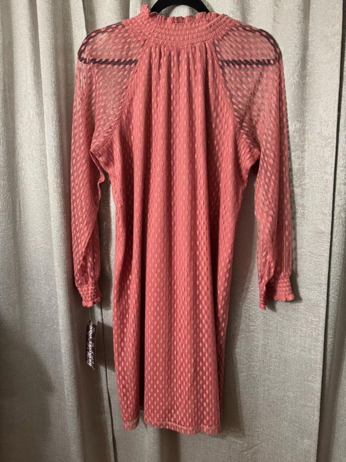 Nina Leonard Dusty Rose Smocked Neck Long-Sleeve Dress - Thumbnail 2