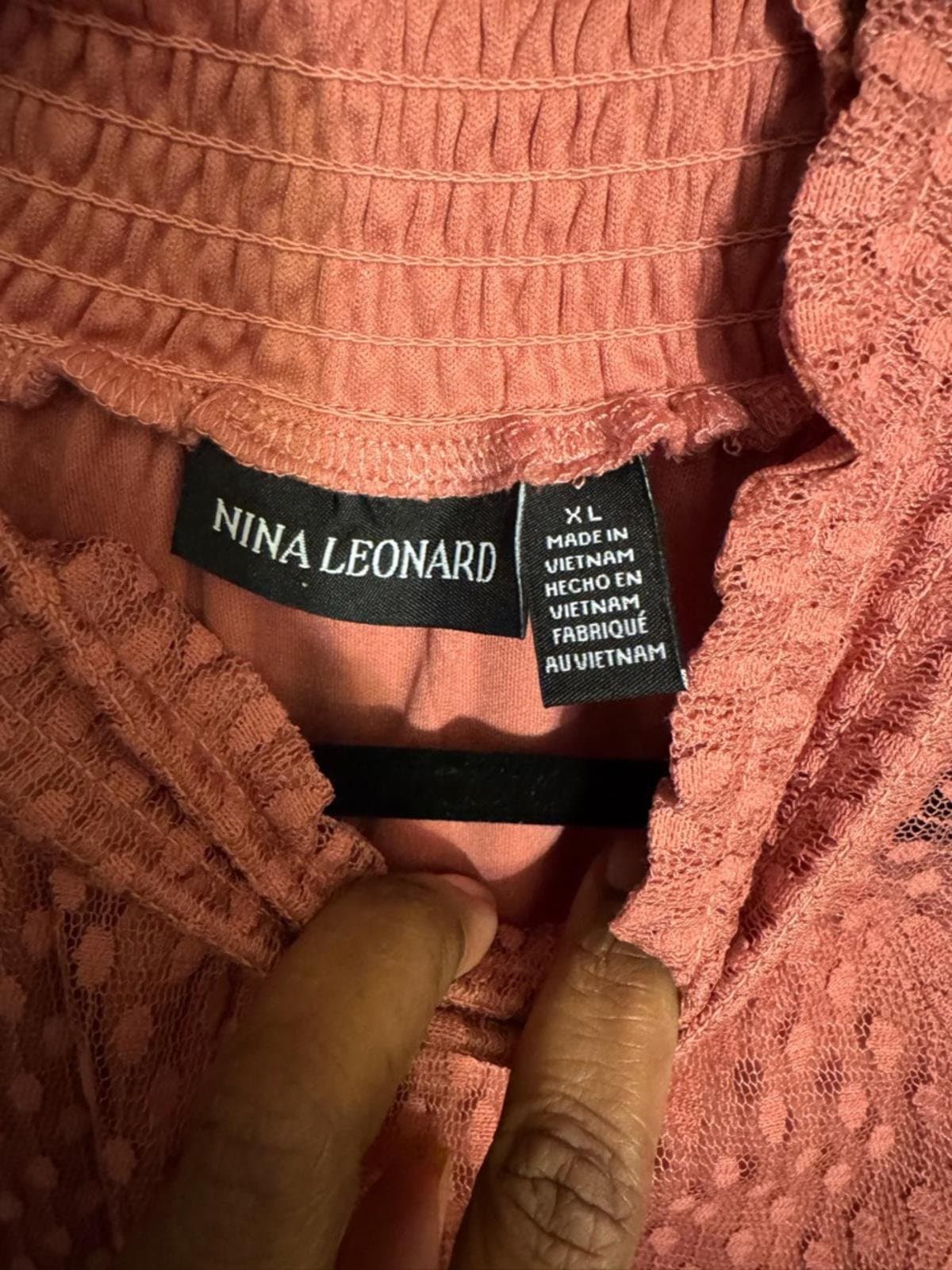 Nina Leonard Dusty Rose Smocked Neck Long-Sleeve Dress - Thumbnail 4