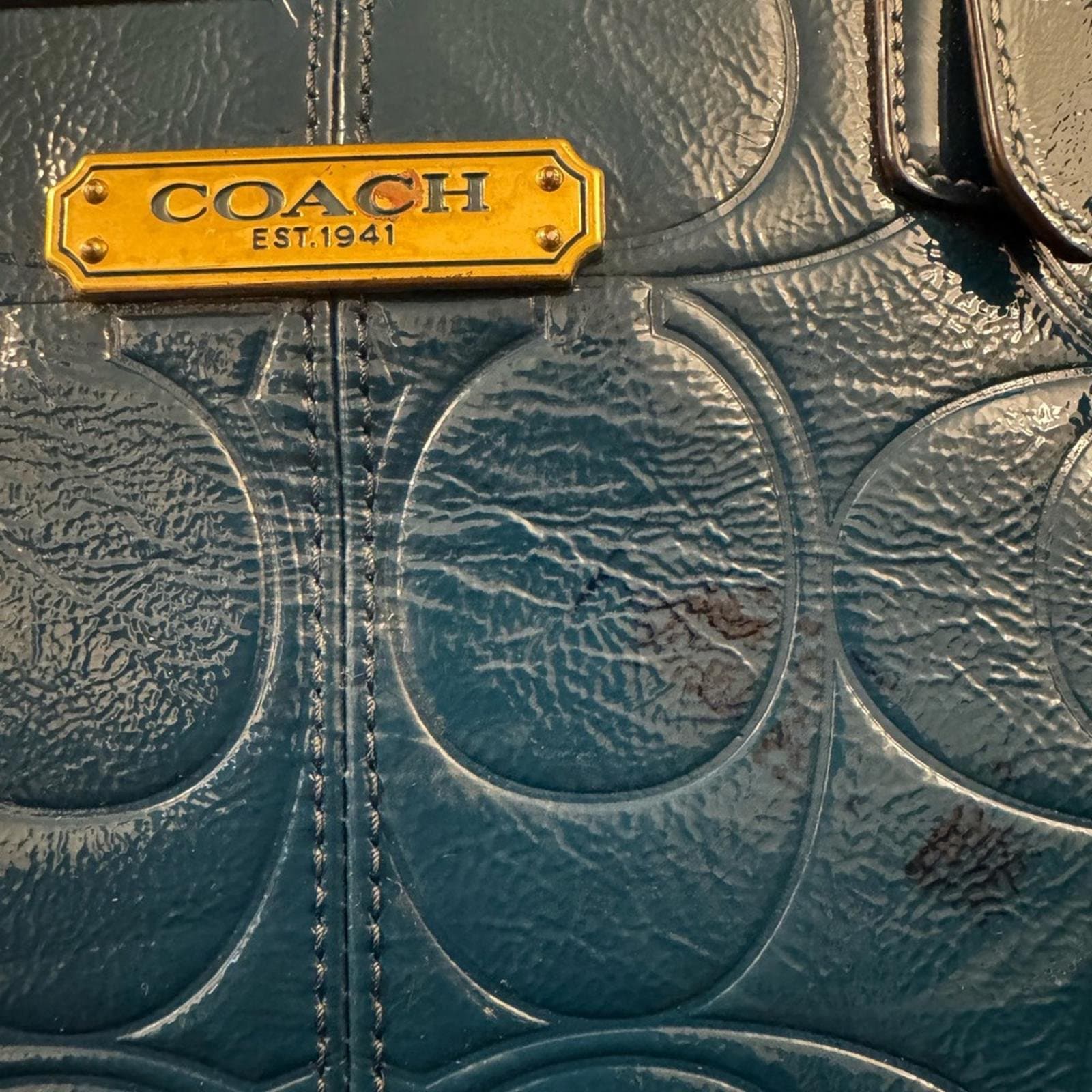 Coach Teal Embossed Leather Shoulder Bag - Thumbnail 3