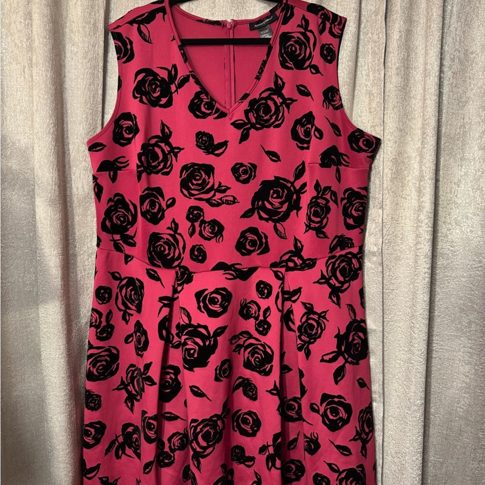 Ashley Stewart Pink and Black Floral Midi Dress - Thumbnail 2