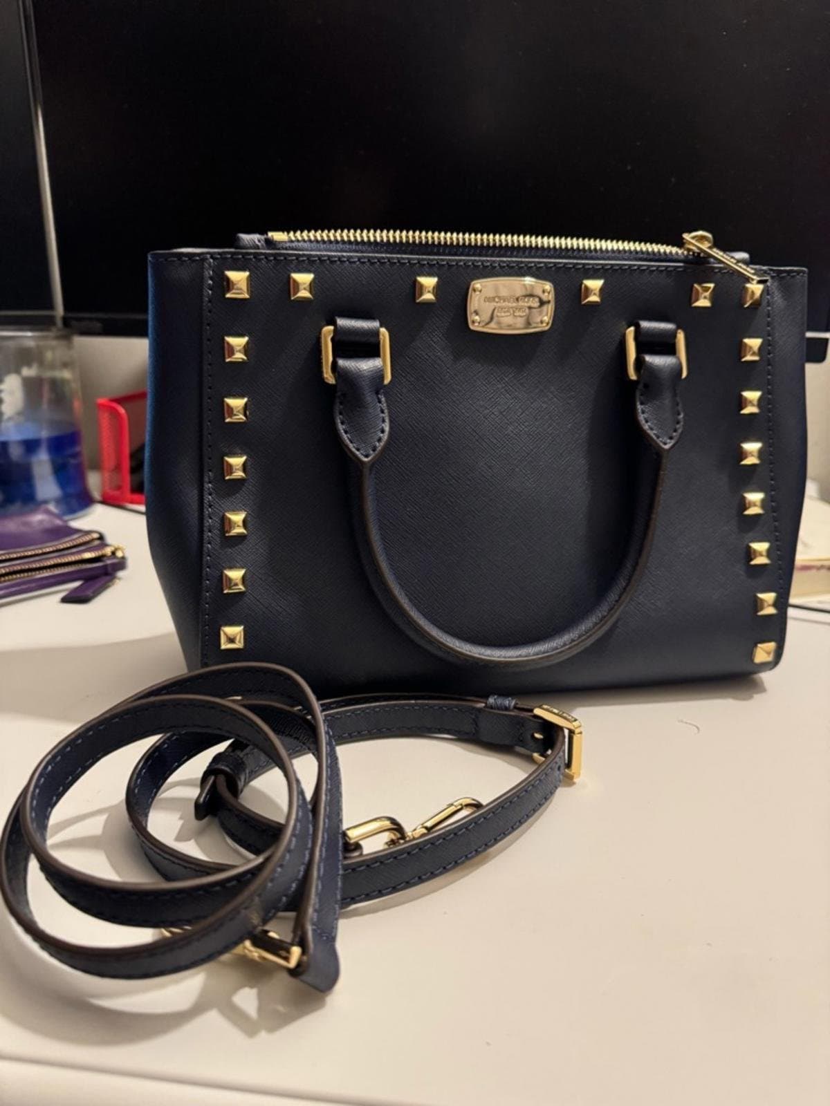 Michael Kors Black Mini Satchel with Gold Studs - Thumbnail 2