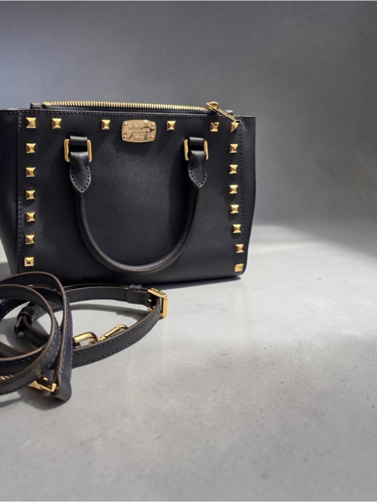Michael Kors Black Mini Satchel with Gold Studs - Image 1