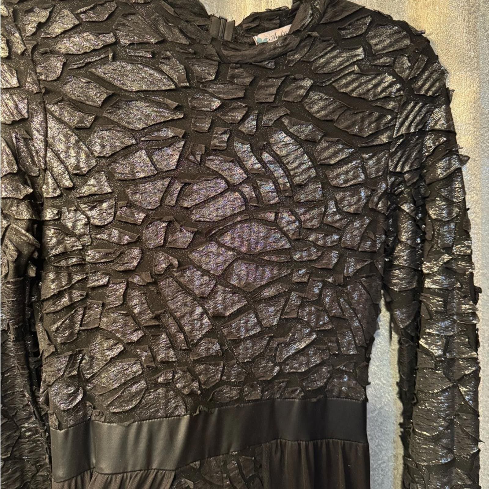 Auditions Black Textured Long Sleeve Jumpsuit - Thumbnail 3