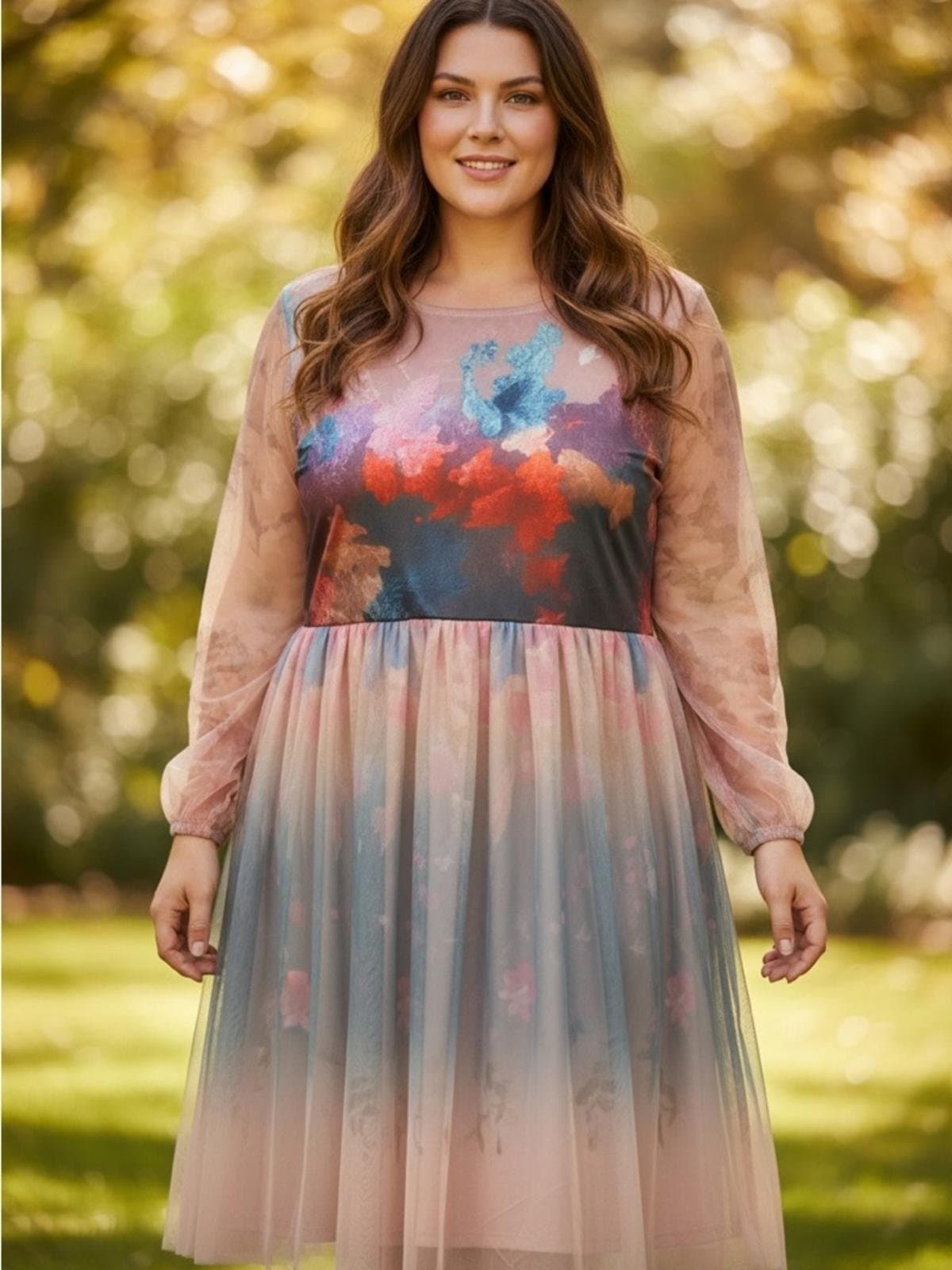 Sheer Overlay Dress in Blush Multi - Image 1