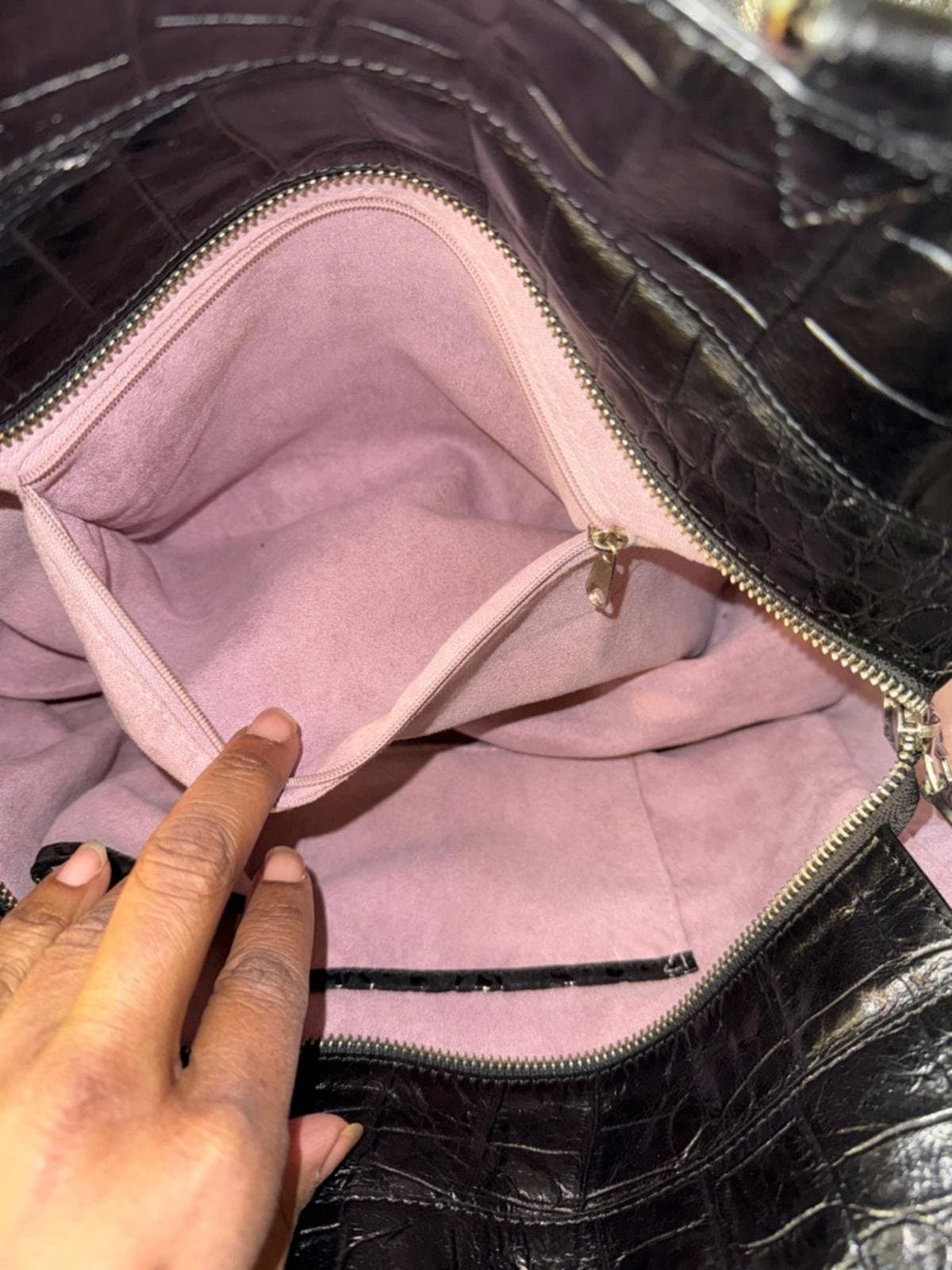 Black Embossed Tote with Yellow Floral Accent - Thumbnail 4