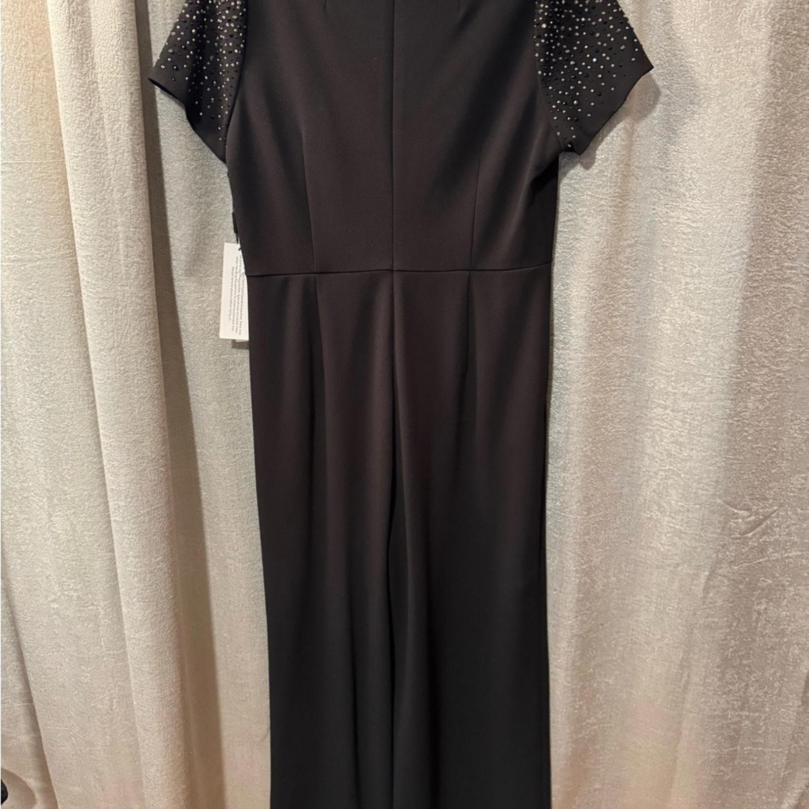Calvin Klein Black V-Neck Jumpsuit with Sparkle Cap Sleeves - Thumbnail 6