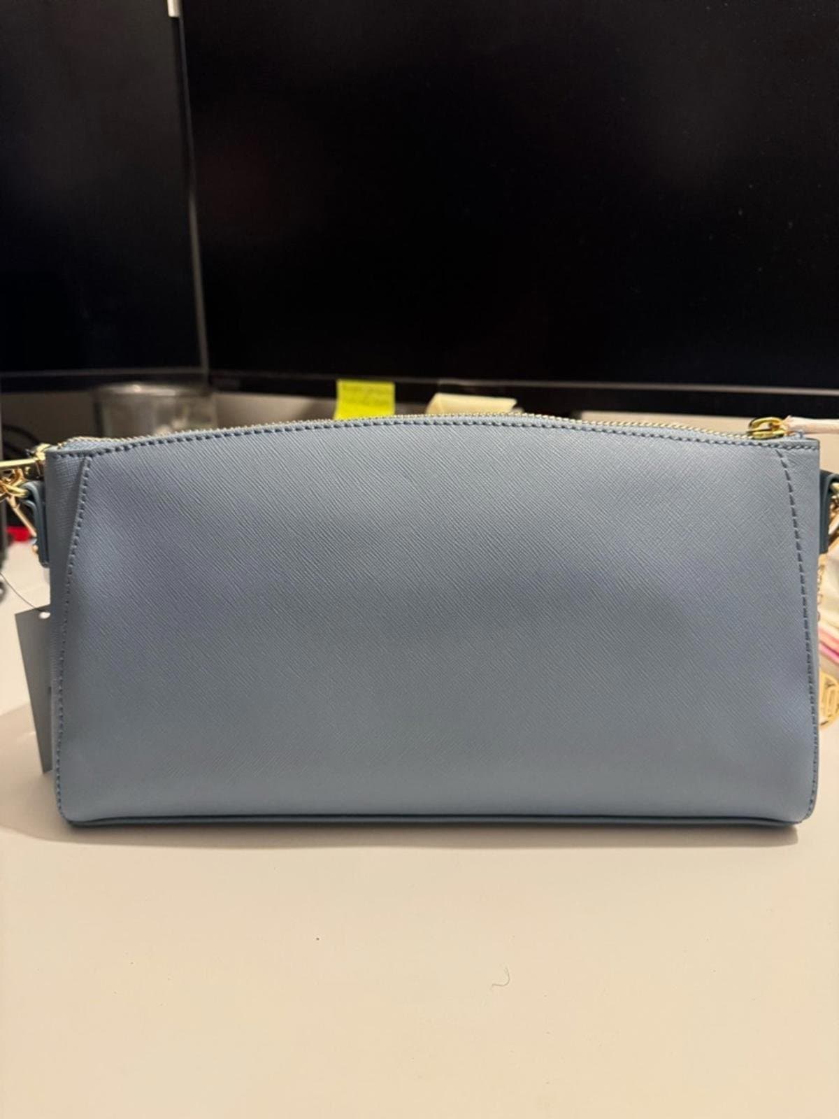 DKNY Dusty Blue Saffiano Crossbody with Gold Chain - Thumbnail 4