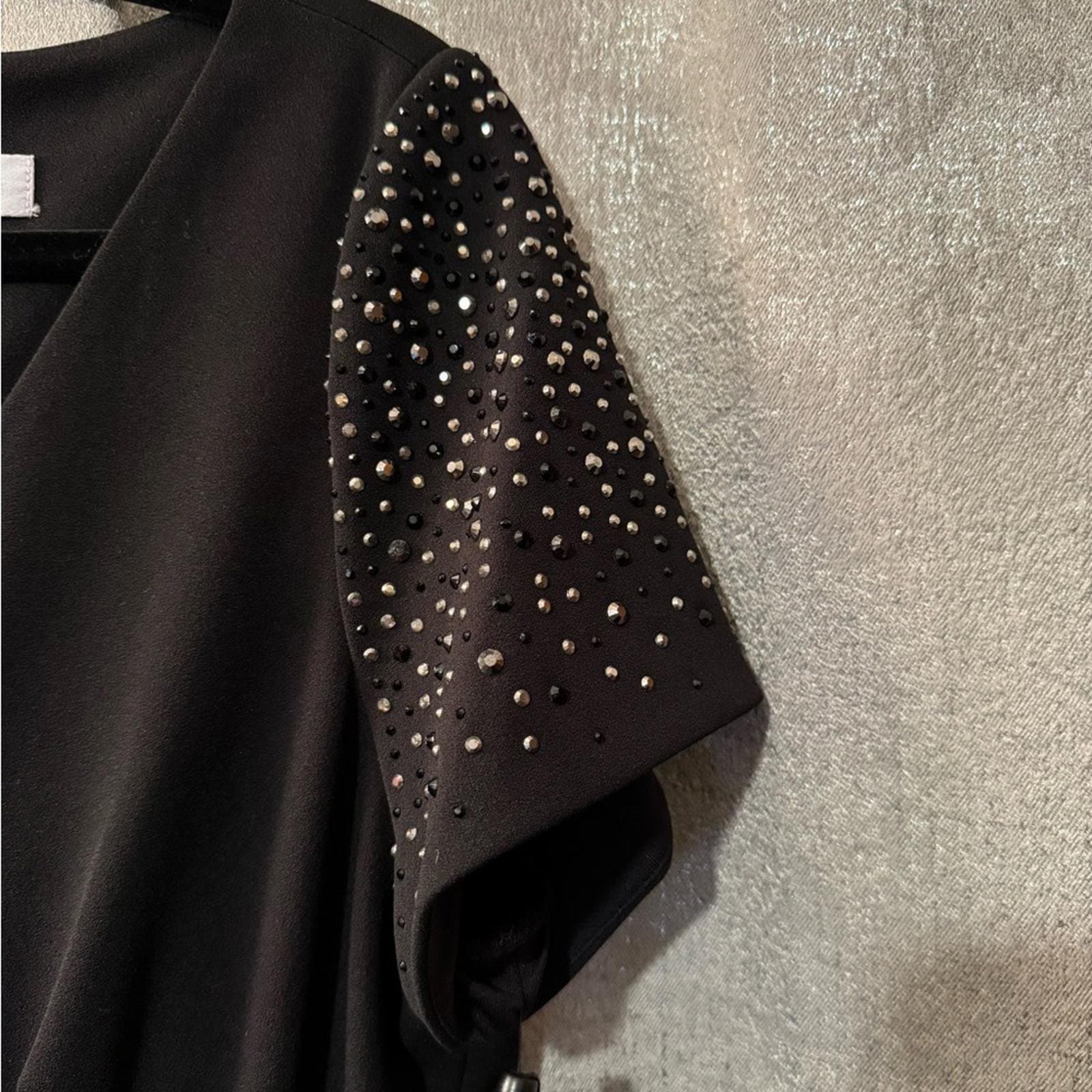 Calvin Klein Black V-Neck Jumpsuit with Sparkle Cap Sleeves - Thumbnail 4