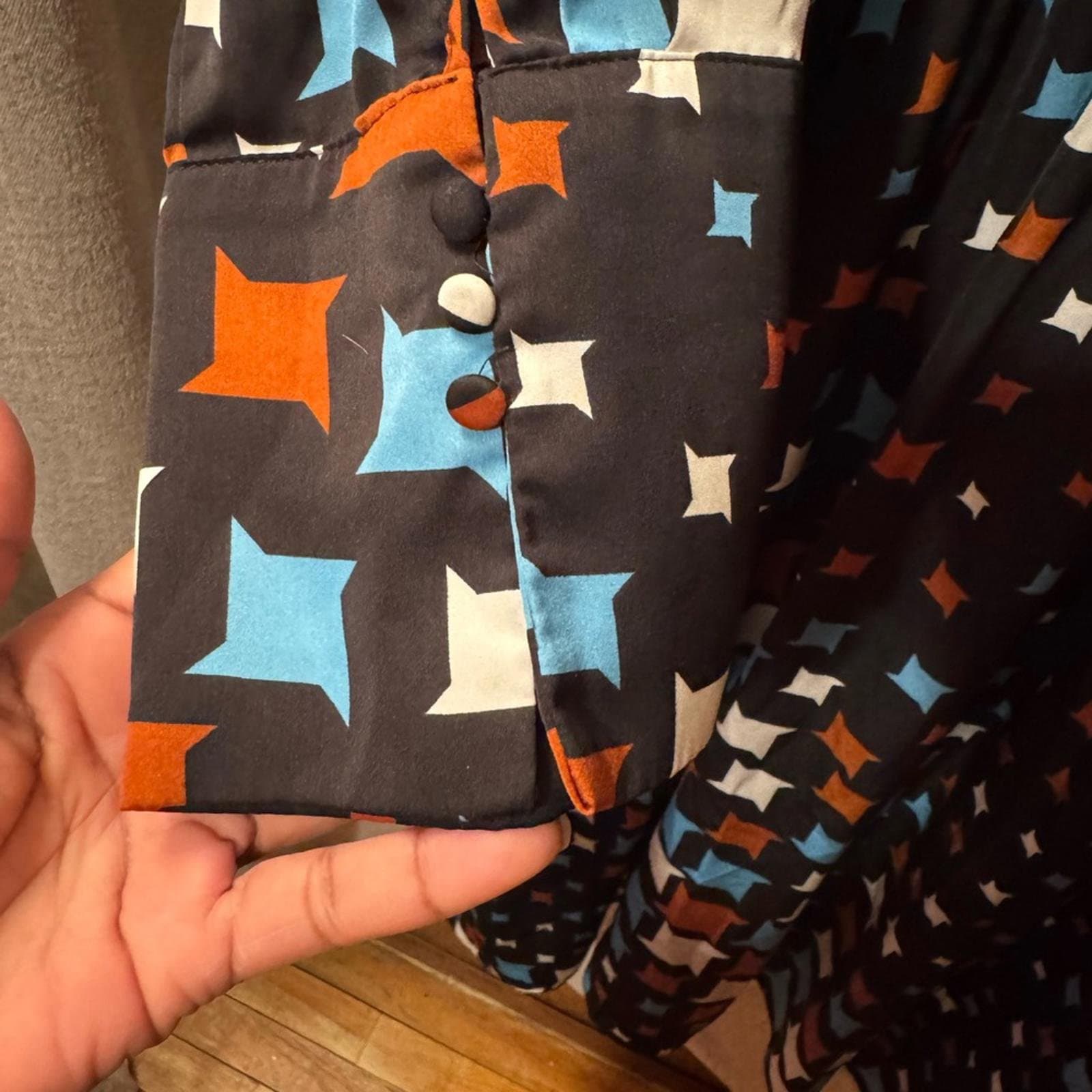 Nine West Black Geometric Long-Sleeve Midi Dress with Teal & Brown Accents - Thumbnail 5