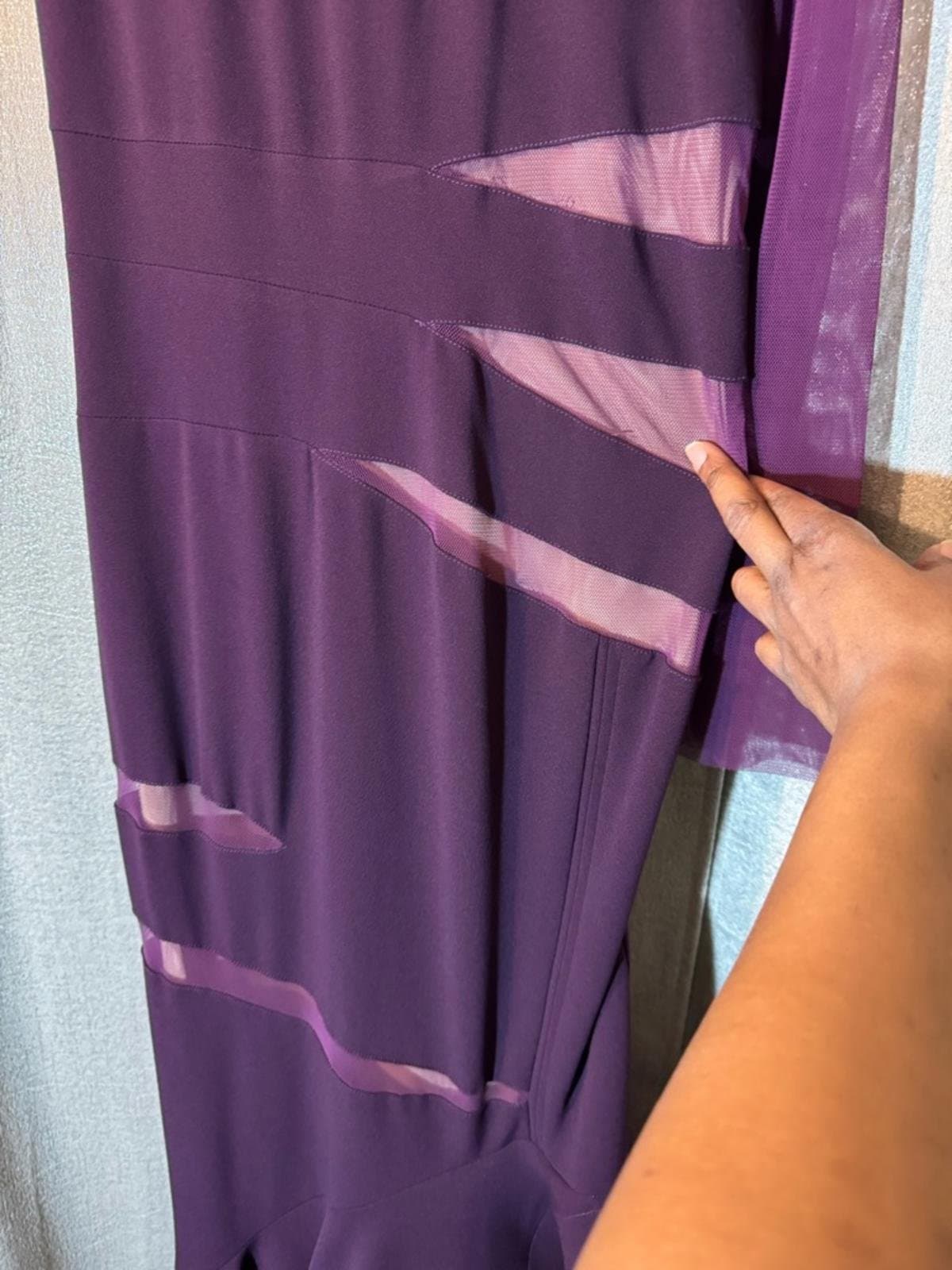 Elegant Plum Mesh-Panel Maxi Dress - Thumbnail 4