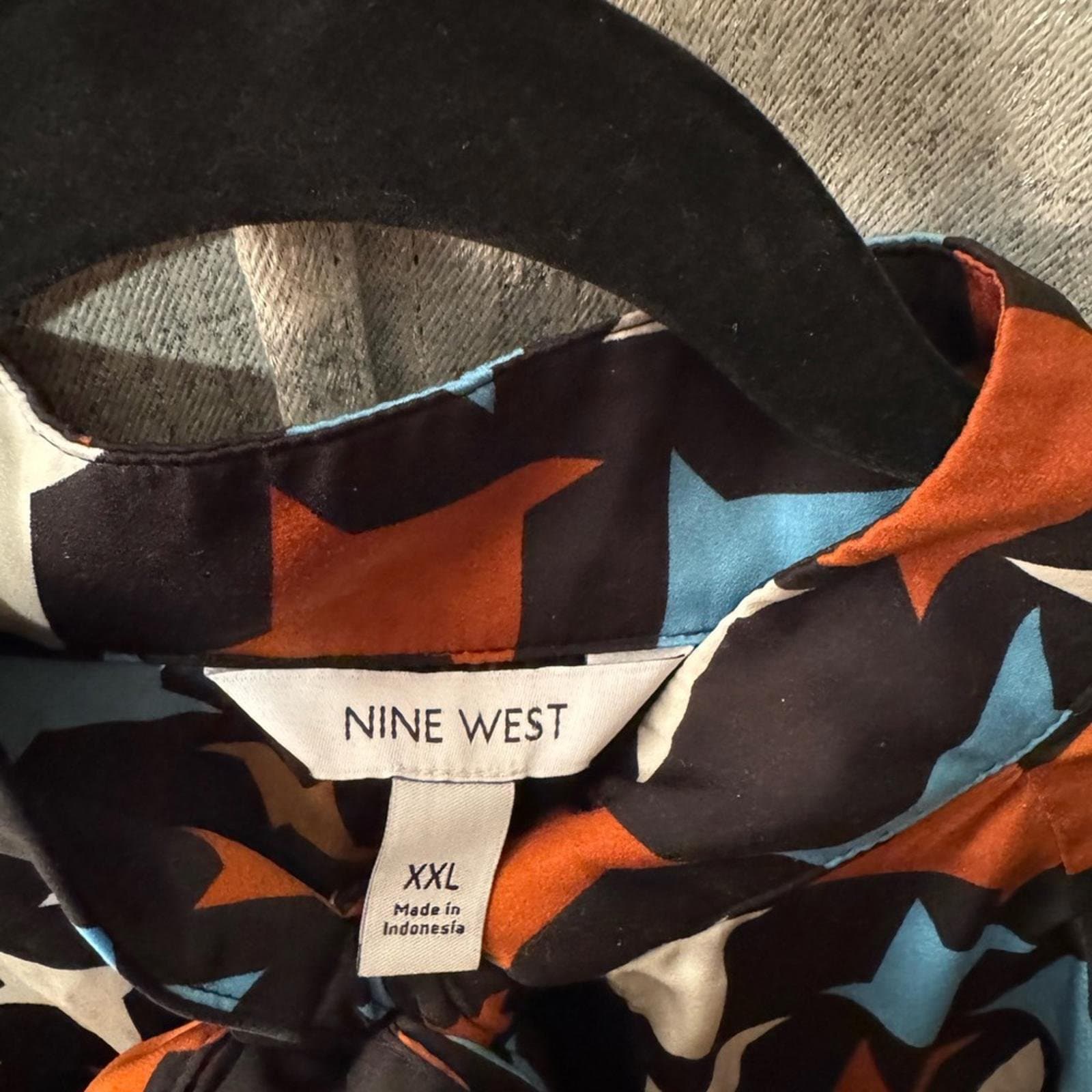 Nine West Black Geometric Long-Sleeve Midi Dress with Teal & Brown Accents - Thumbnail 4