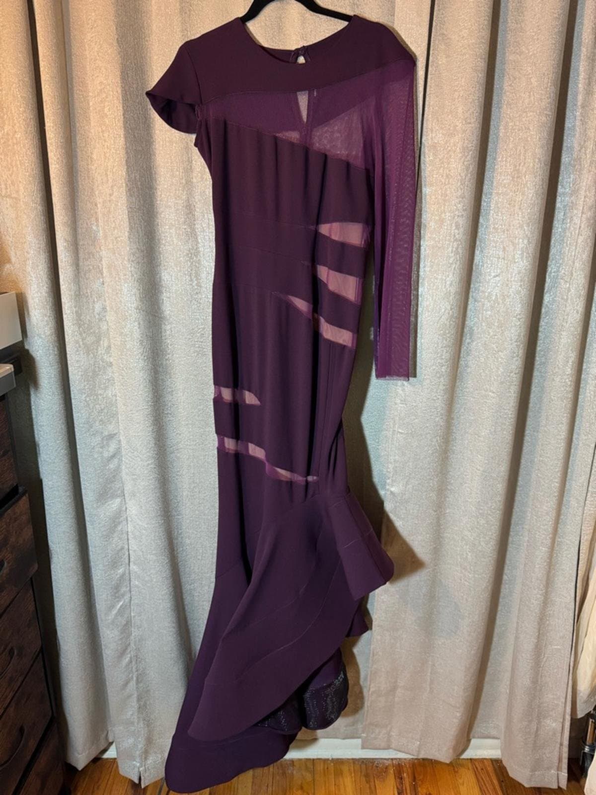 Elegant Plum Mesh-Panel Maxi Dress - Thumbnail 2