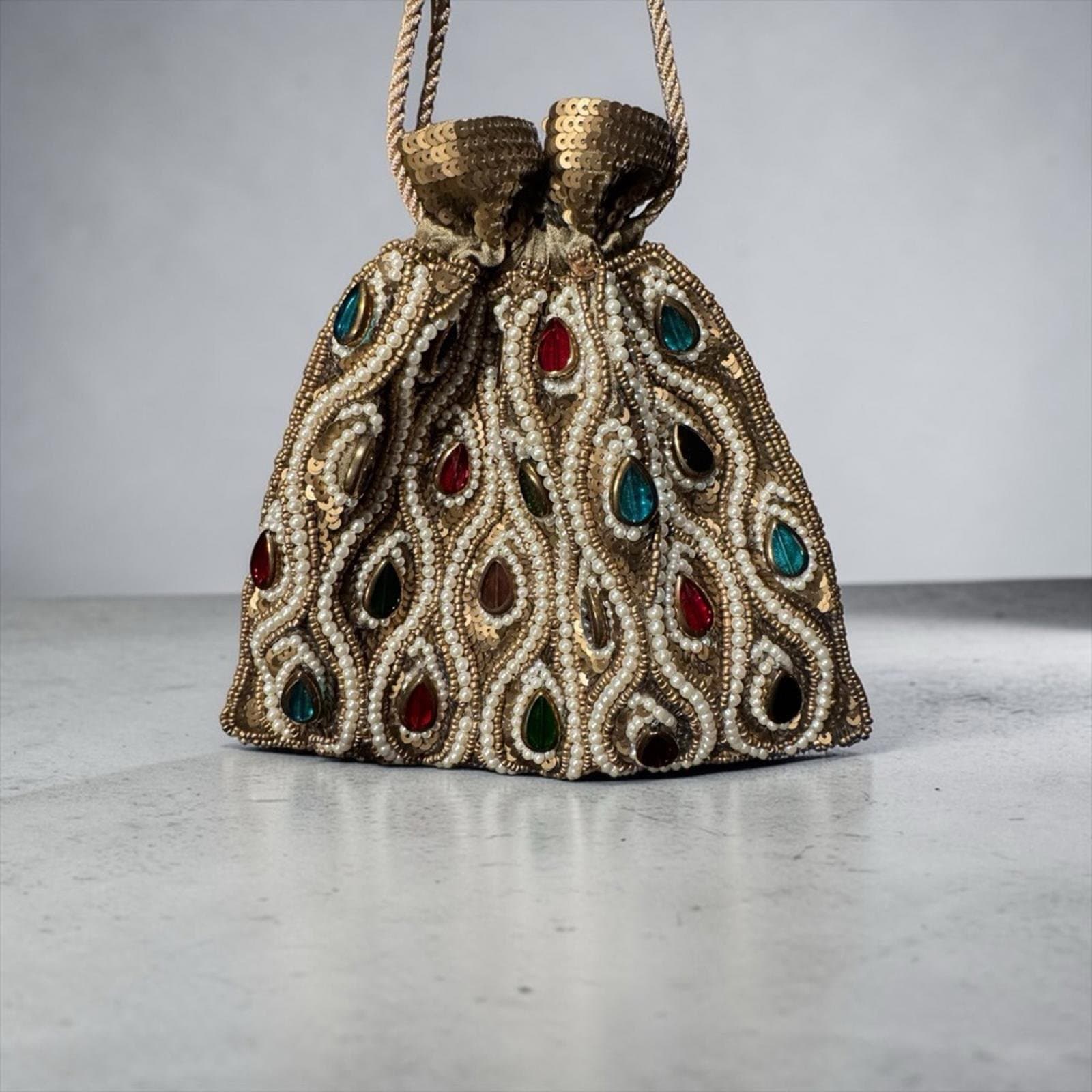 Gold Embellished Women's Clutch with Multicolor Accents - Image 1