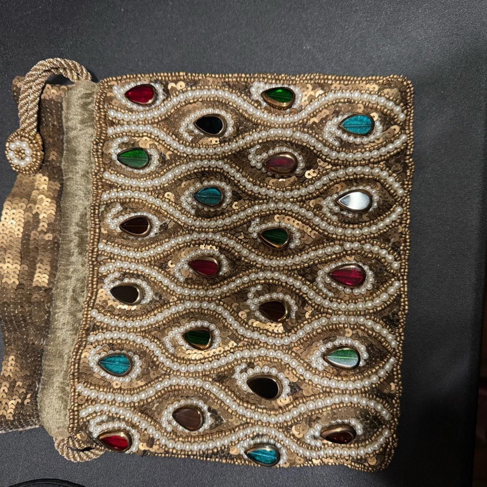 Gold Embellished Women's Clutch with Multicolor Accents - Thumbnail 5