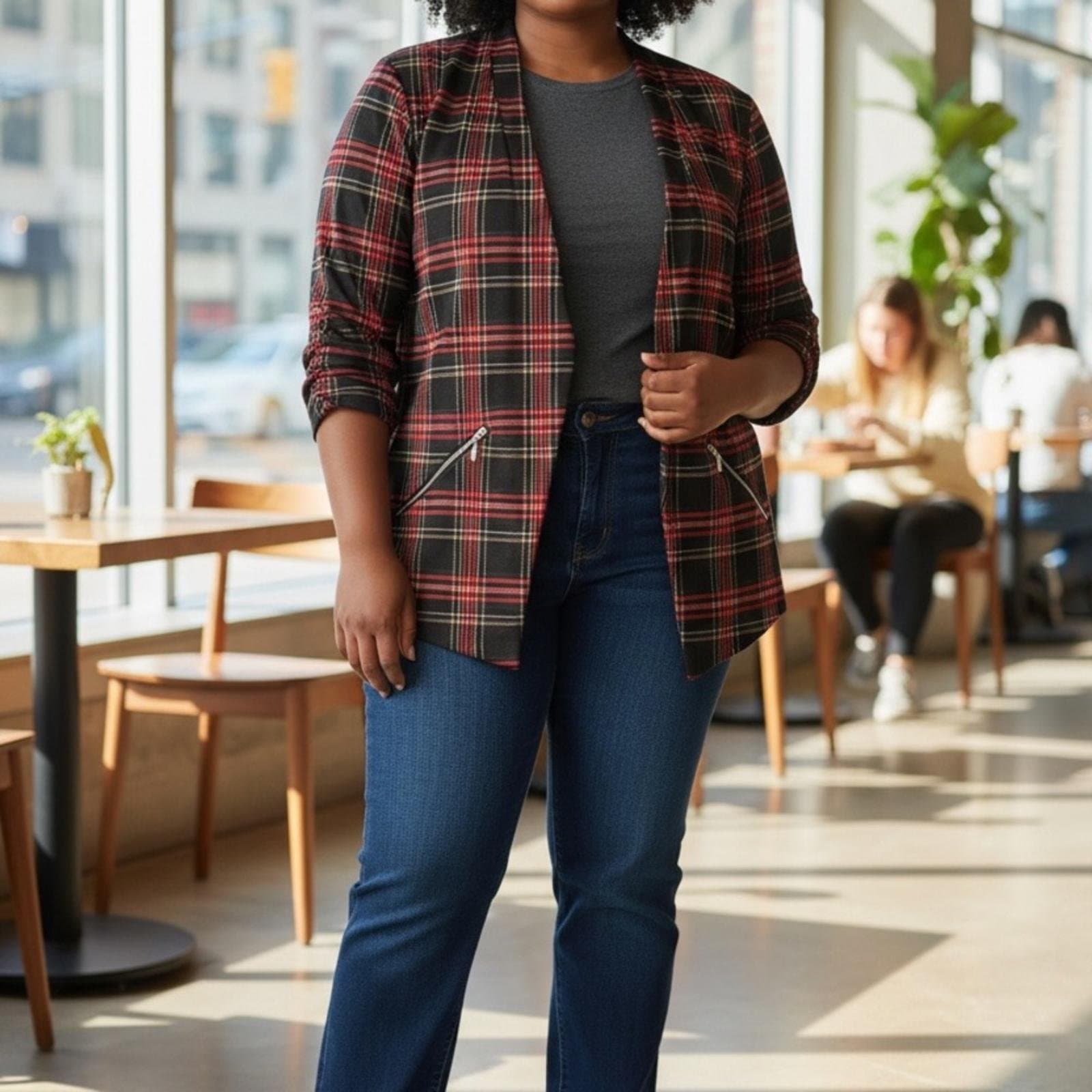 Maurices Red and Black Checkered Jacket - Image 1