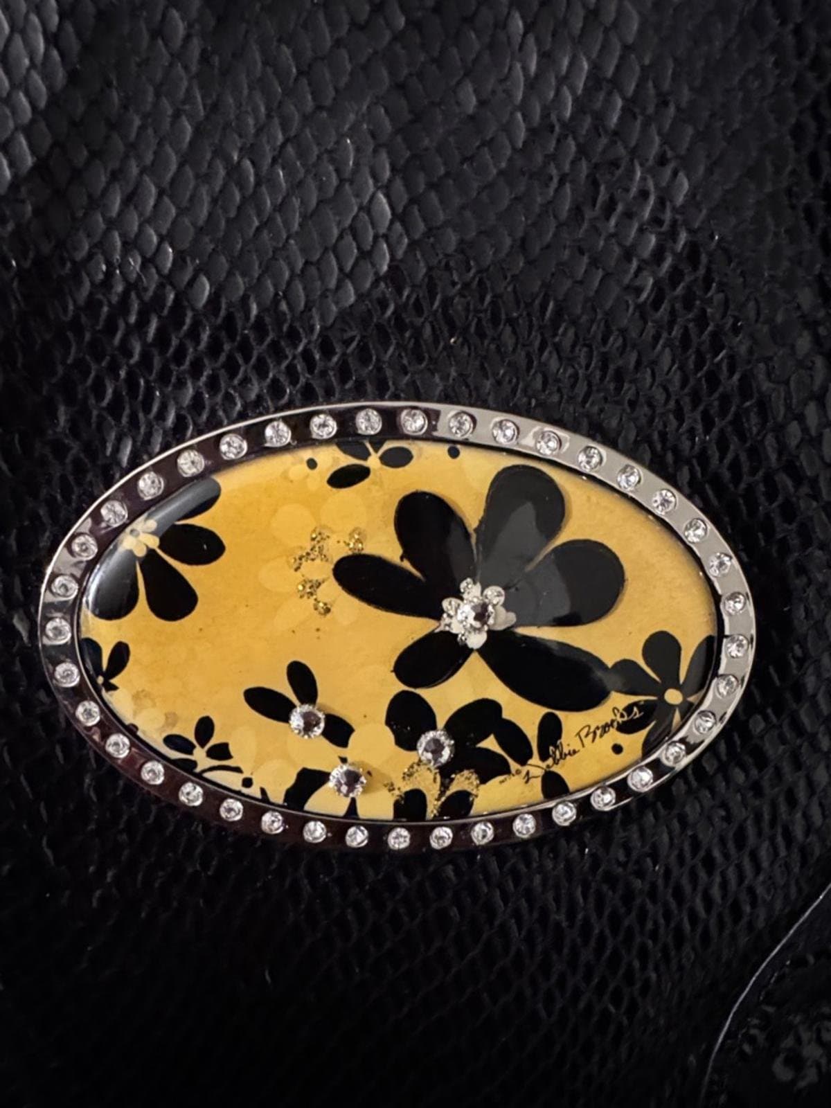 Black Embossed Tote with Yellow Floral Accent - Thumbnail 9