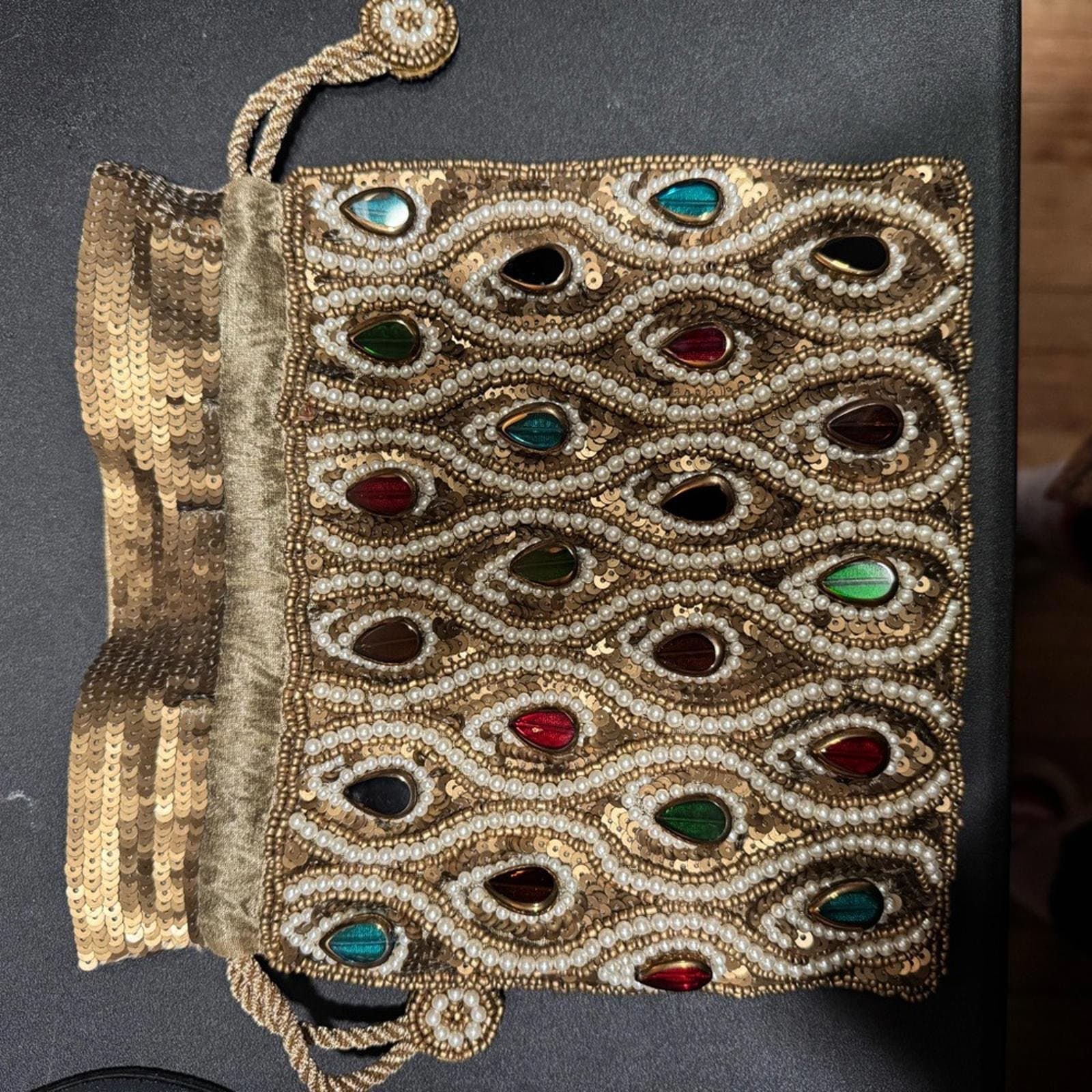 Gold Embellished Women's Clutch with Multicolor Accents - Thumbnail 4