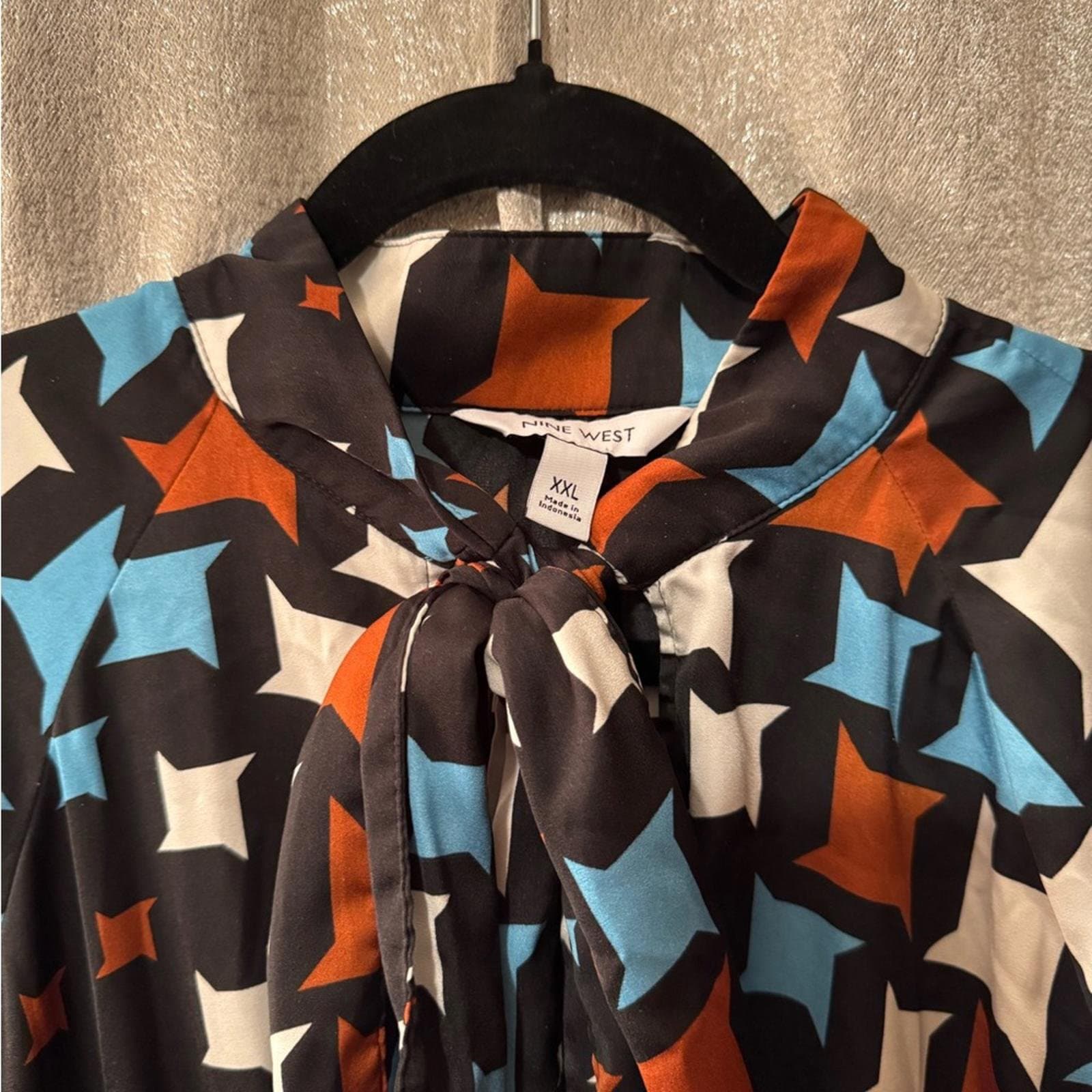 Nine West Black Geometric Long-Sleeve Midi Dress with Teal & Brown Accents - Thumbnail 3