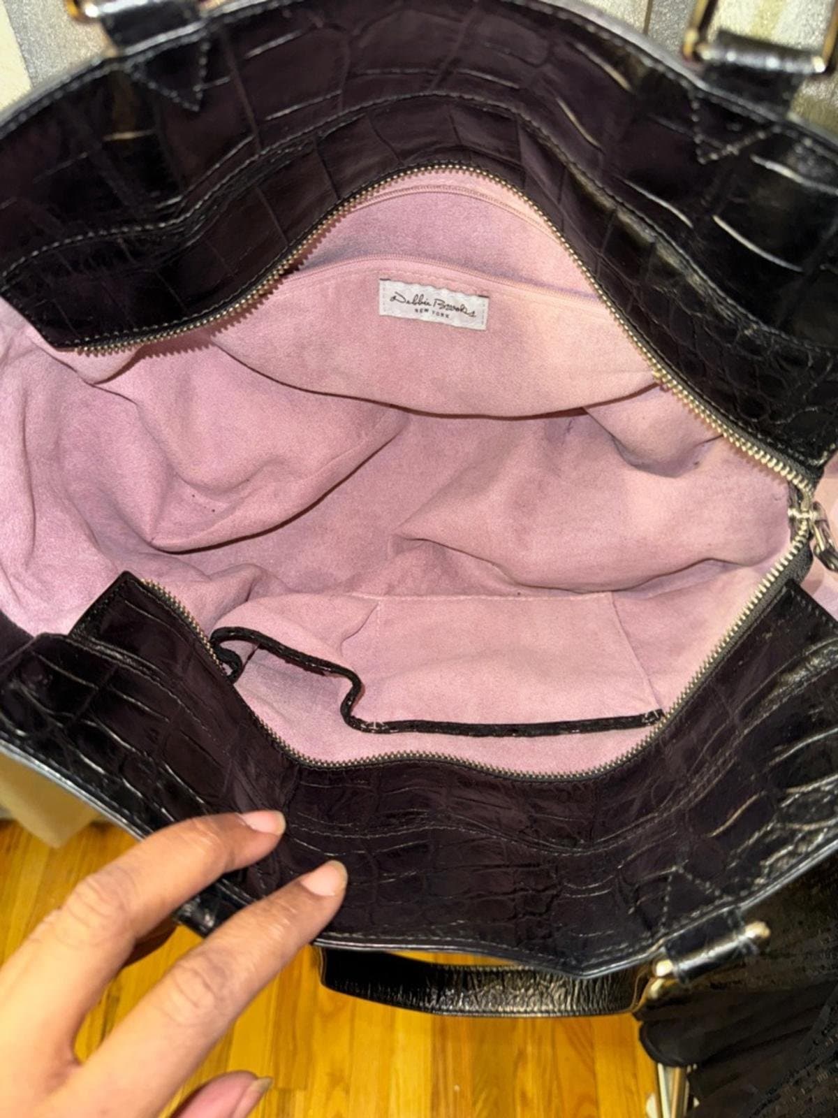 Black Embossed Tote with Yellow Floral Accent - Thumbnail 3