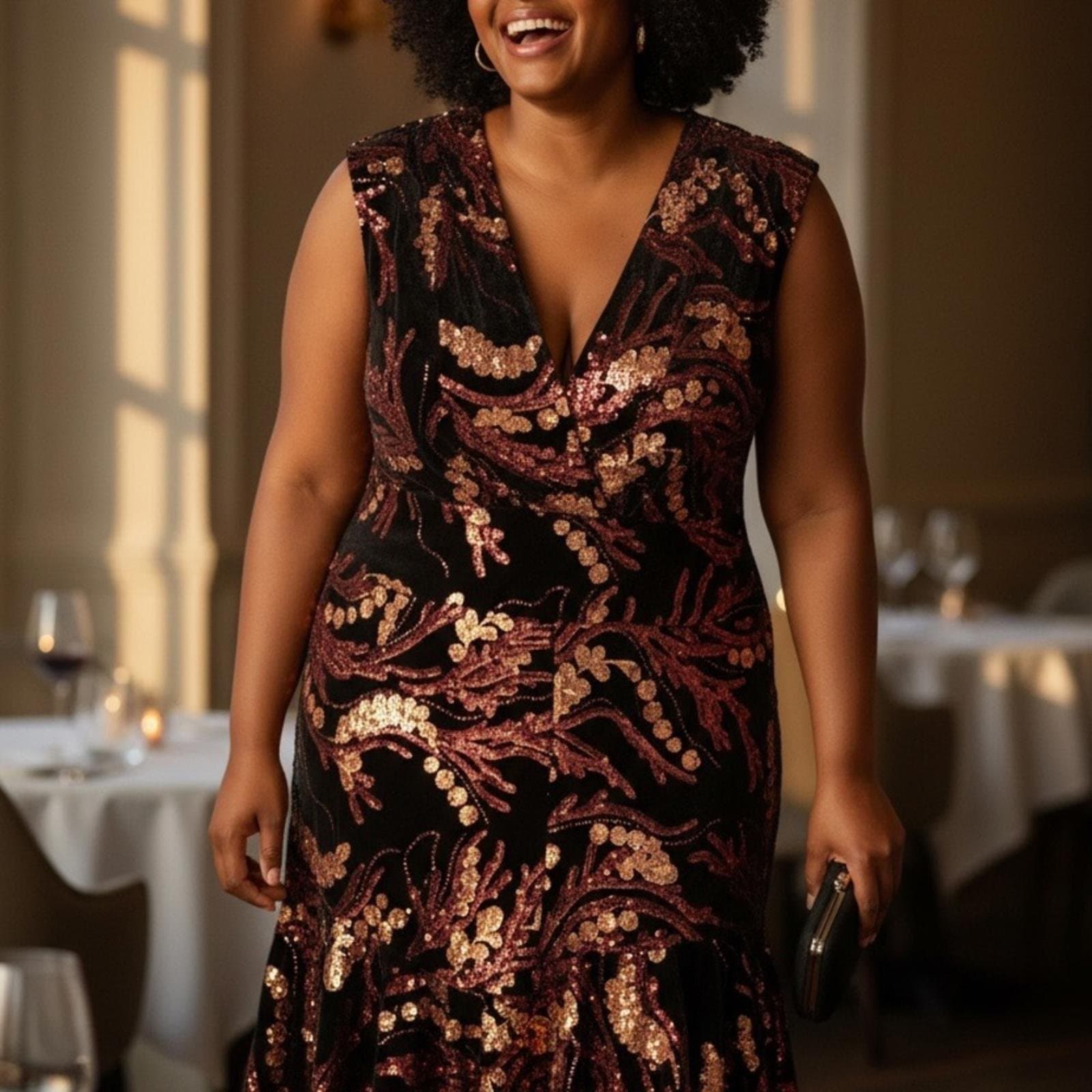 Eva Franco Black and Gold Embellished Midi Dress - Image 1