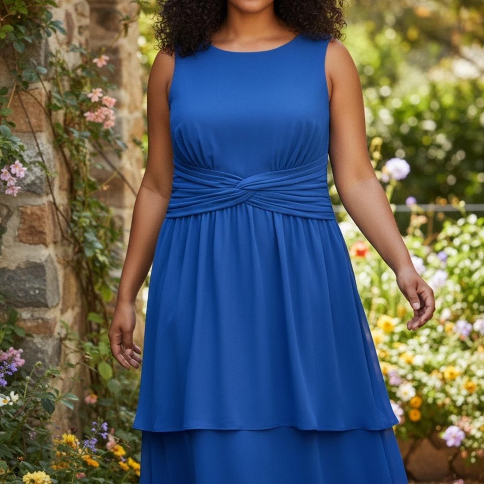 Elegant Royal Blue Sleeveless Midi Dress - Image 1