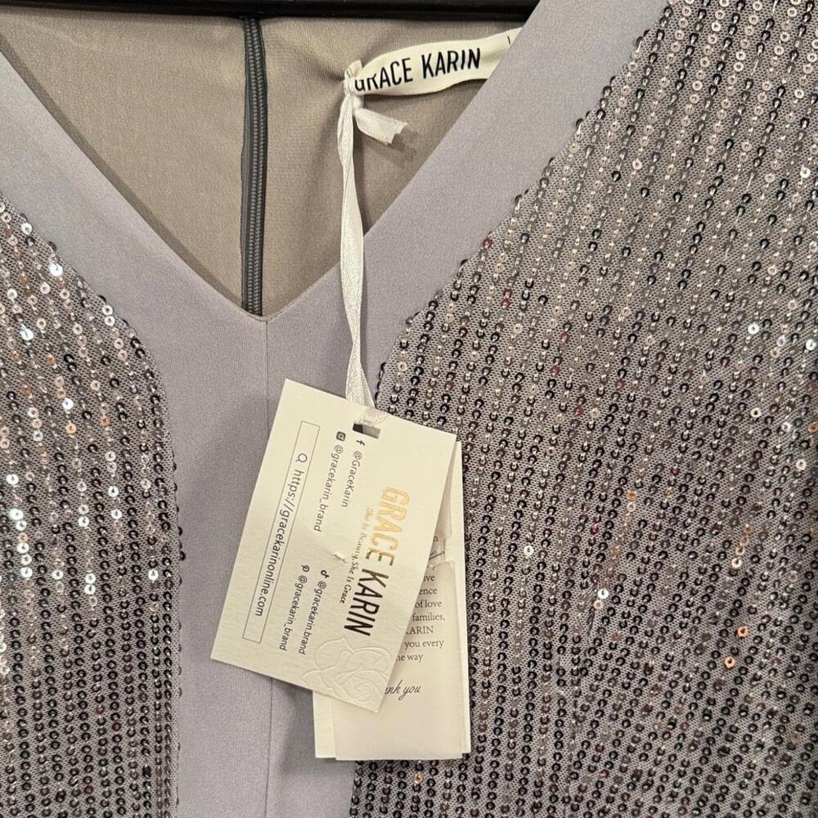 Grace Karin Silver Sequin Maxi Dress - Thumbnail 4